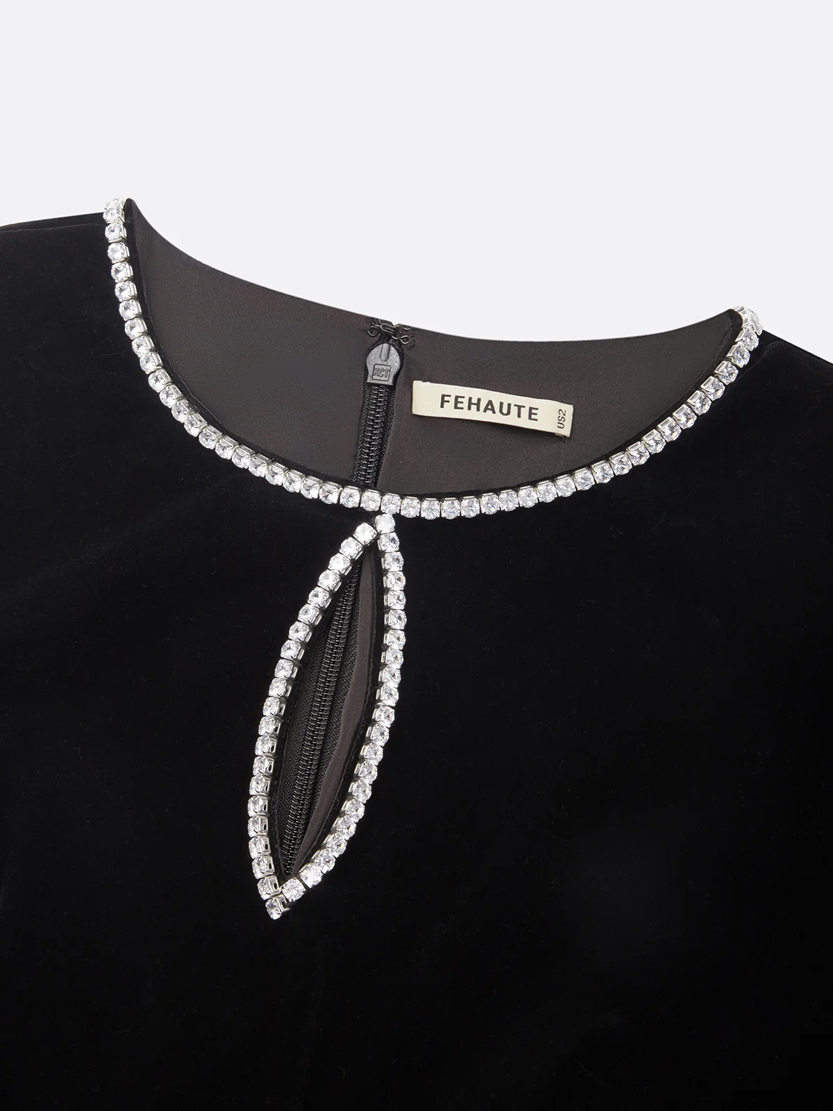 Black 3D Floral Rhinestone Velvet Crew Neck Long Sleeve Sheath Mini Dress