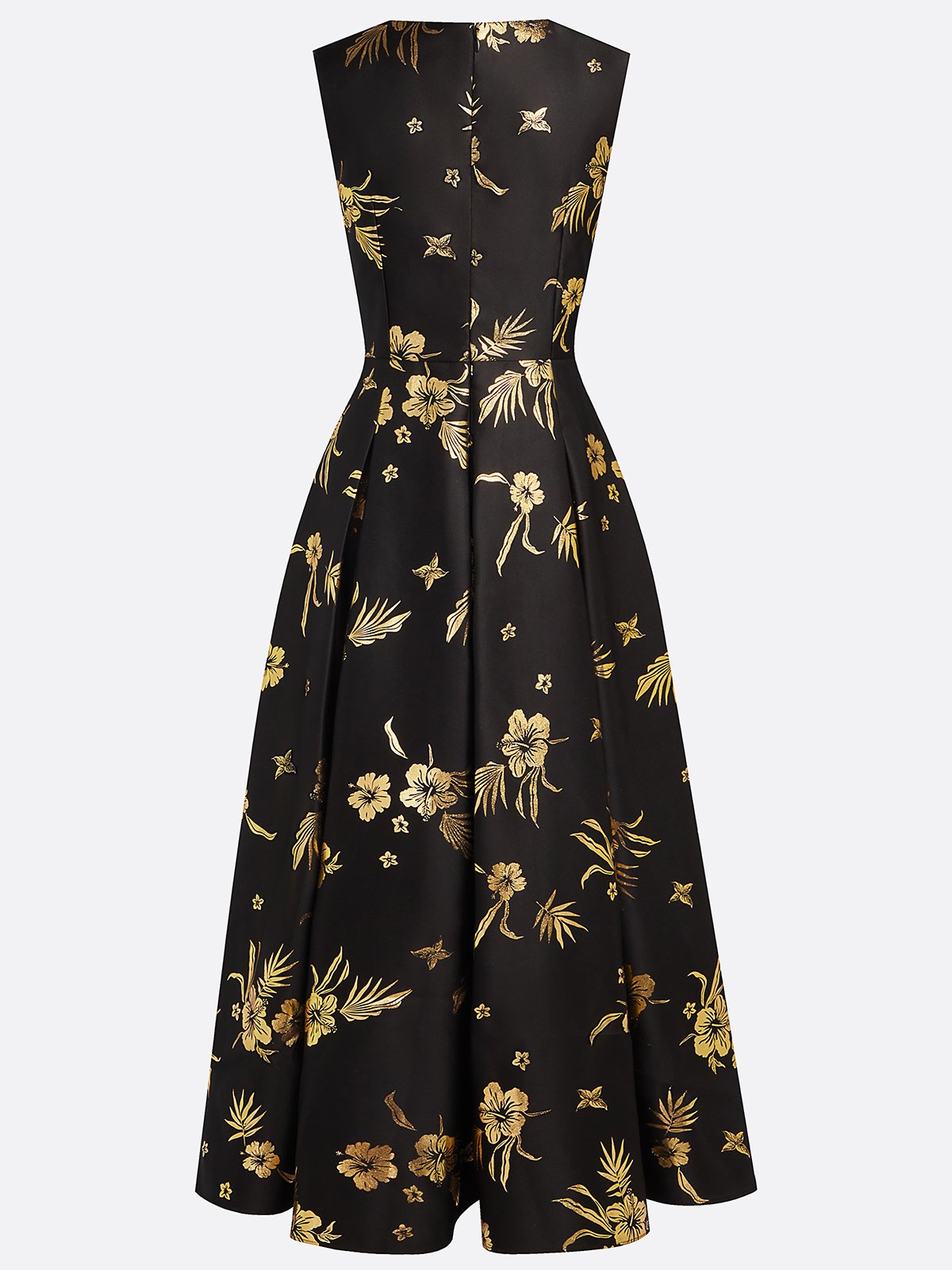 Black Stamped Bronzing Satin Crew Neck Sleeveless A-Line Maxi Dress