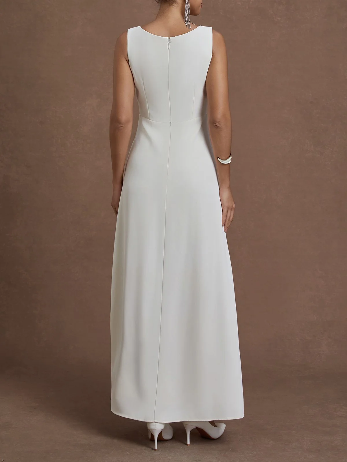 White Sequin Glitter Classic Crew Neck Sleeveless A-Line Maxi Dress