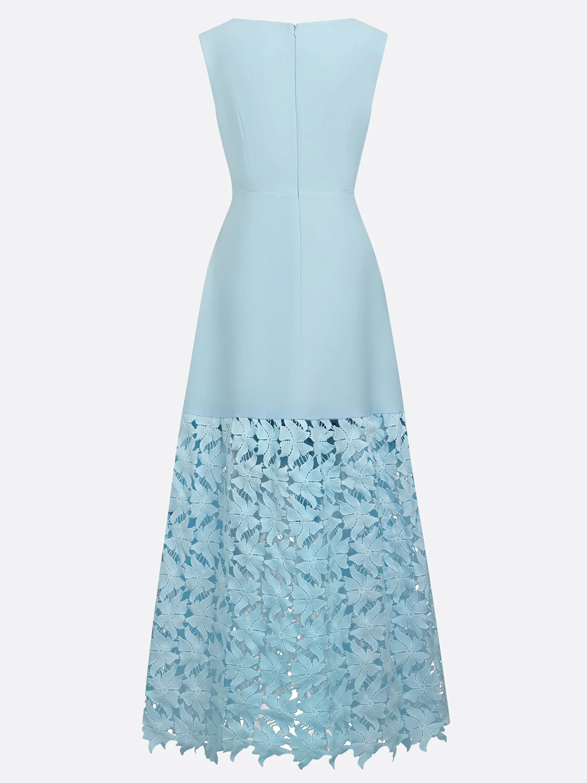 Light Blue Lace Classic Boat Neck Sleeveless A-Line Maxi Dress