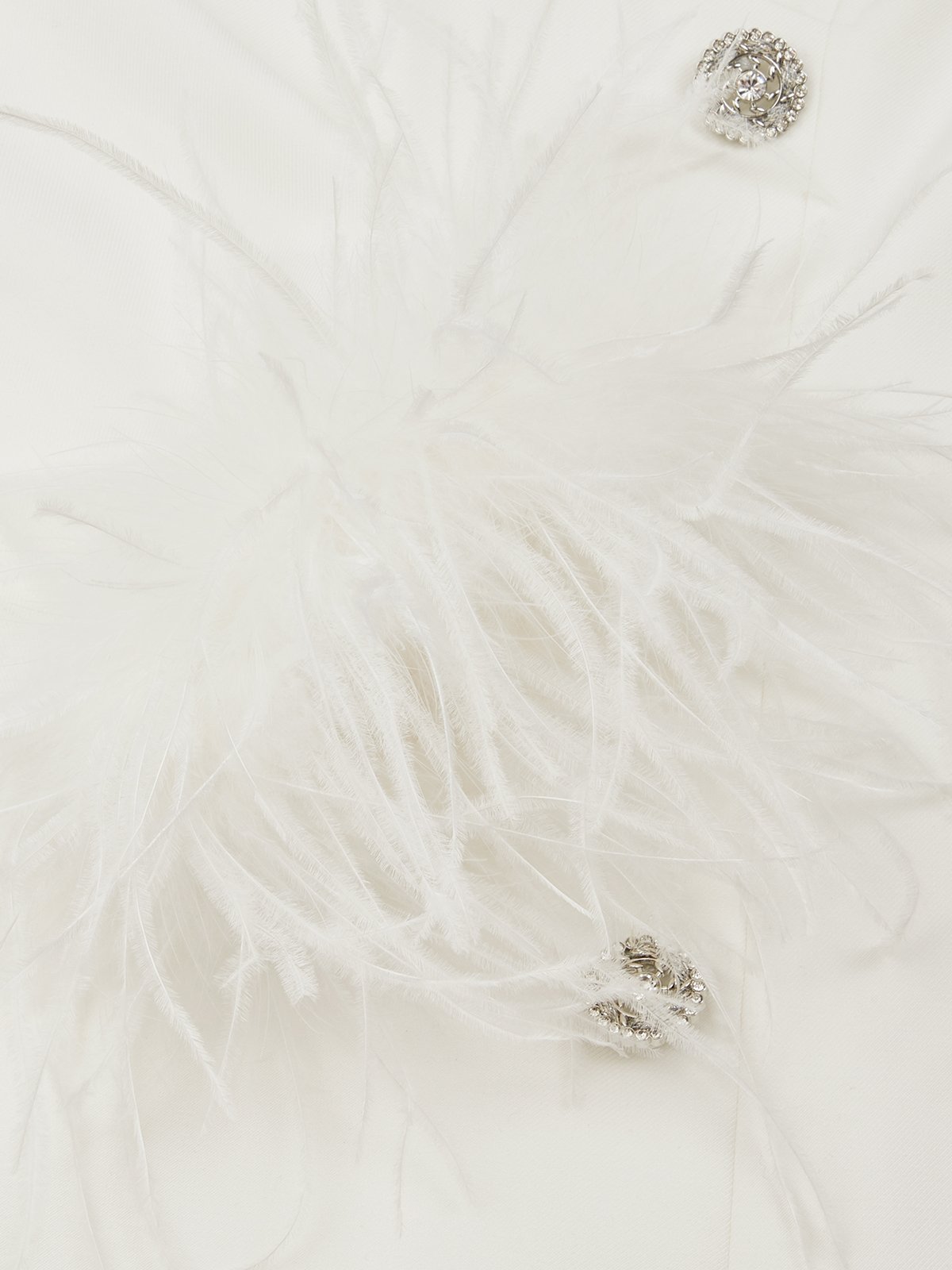 White Feather-trimmed Buckle Classic V Neck Stand Collar Long Sleeve A-Line Mini Dress