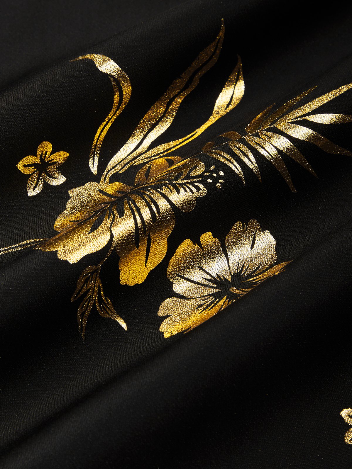 Black Stamped Bronzing Satin Crew Neck Sleeveless A-Line Maxi Dress