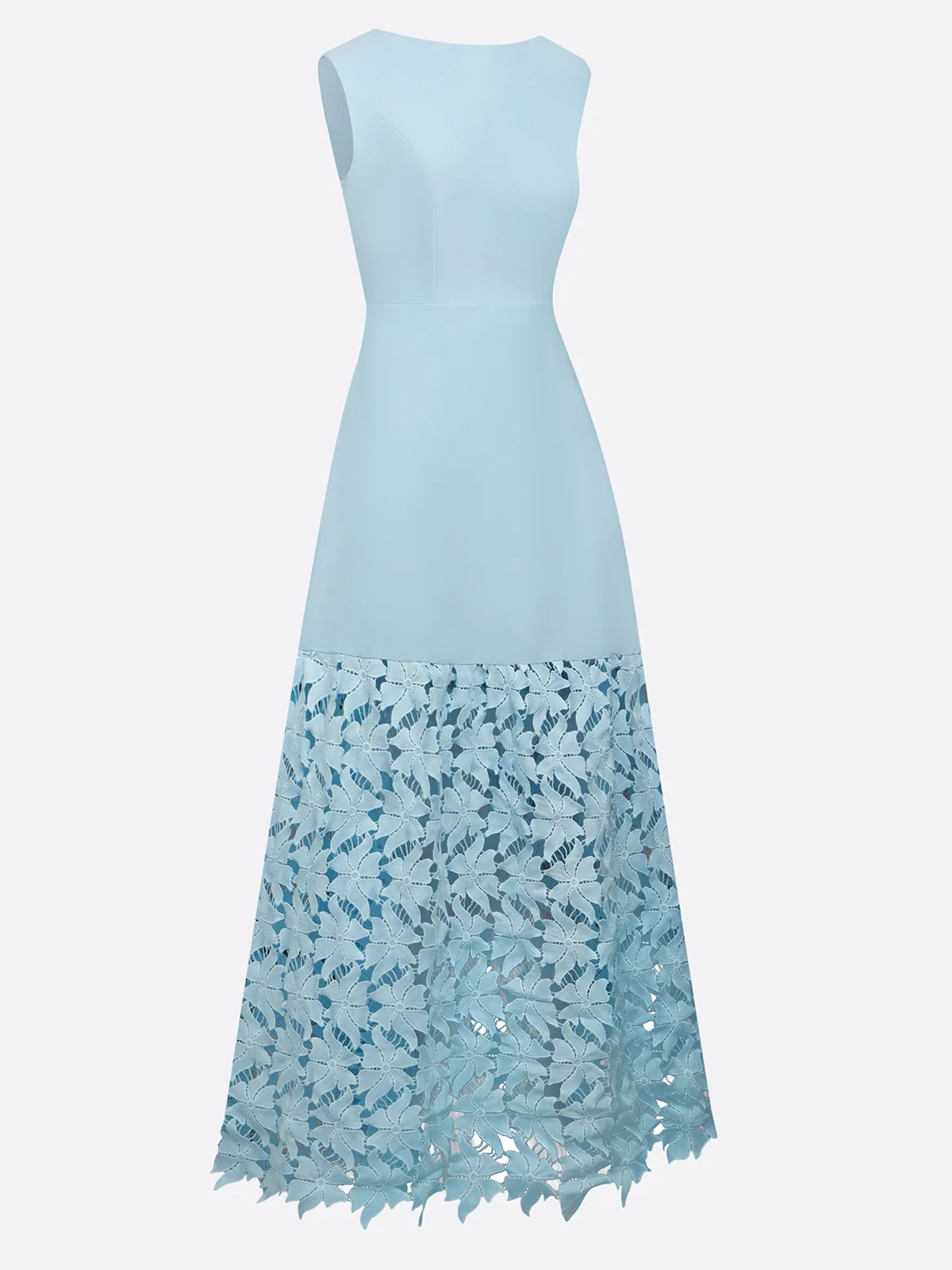 Light Blue Lace Classic Boat Neck Sleeveless A-Line Maxi Dress