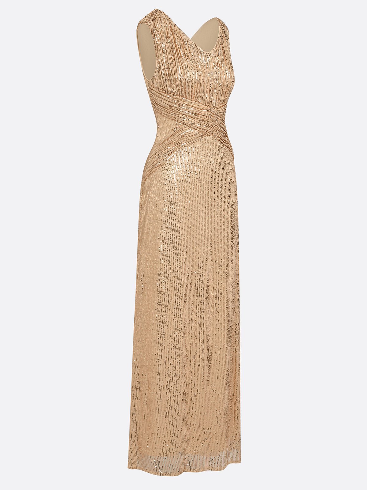 Golden Champagne Sequin Sleeveless Long A-line Gown Mother of the Bride or Groom Dress