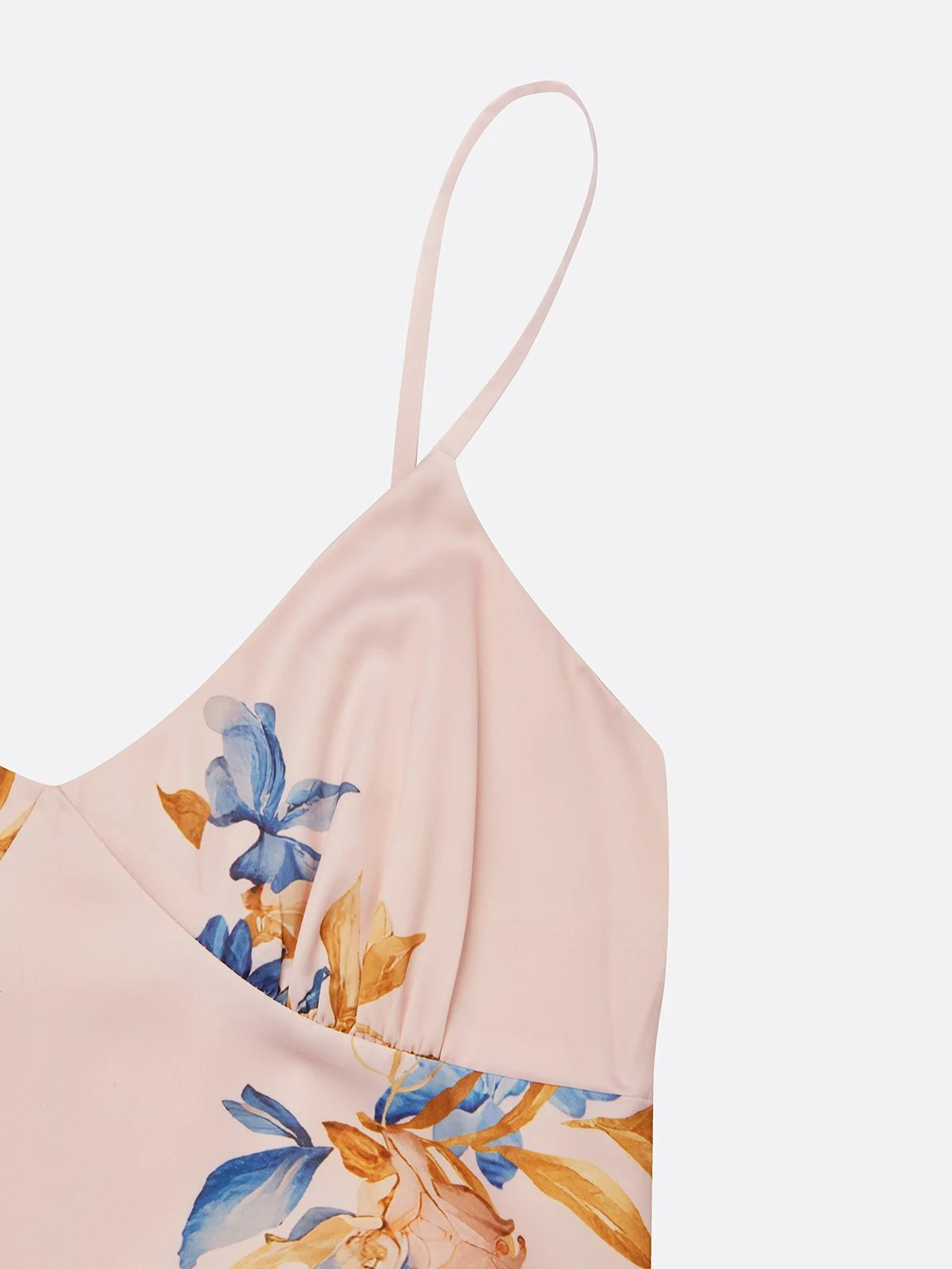 Pink Floral Satin Spaghetti Gallus Mermaid Midi Dress