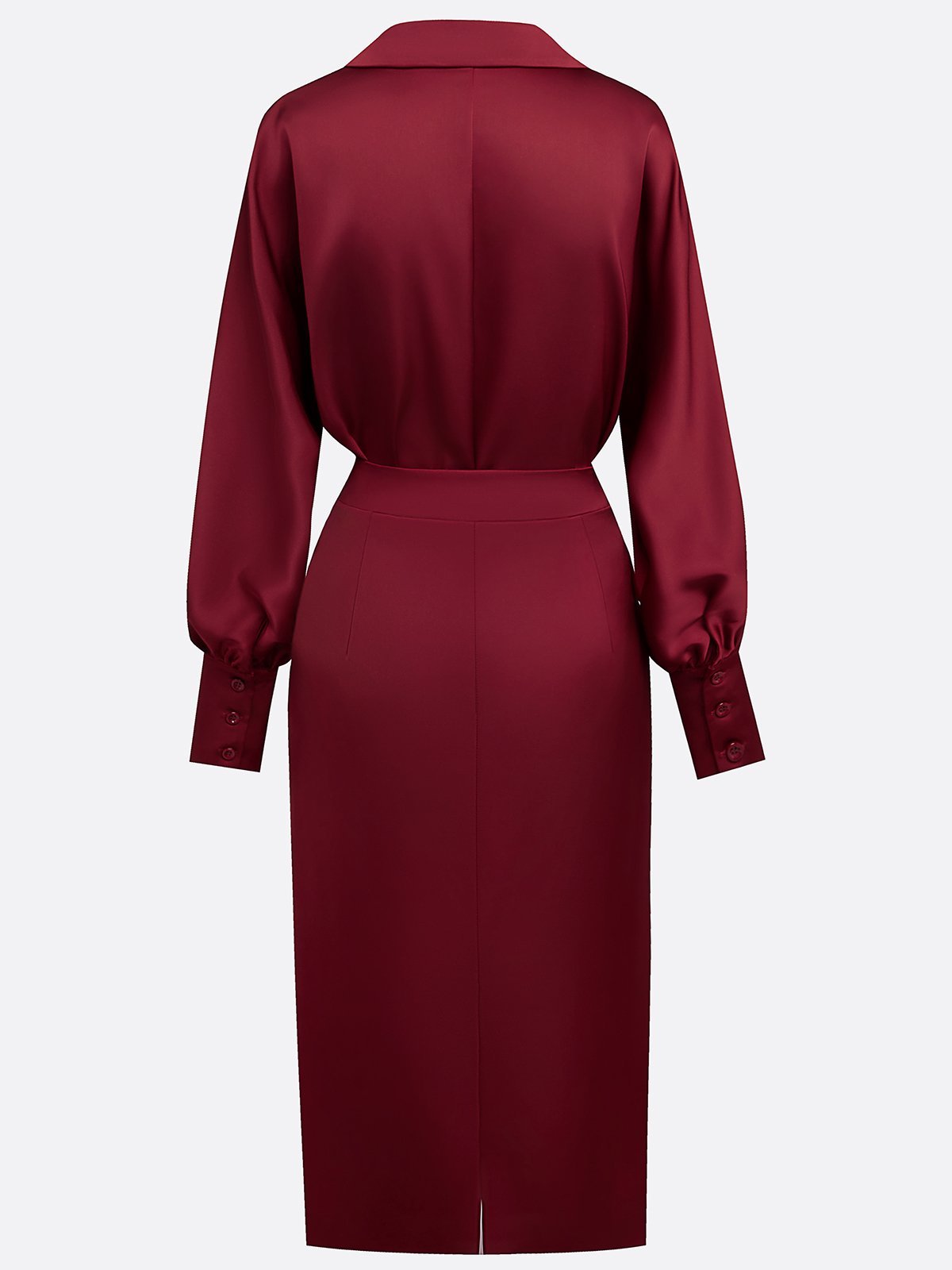 Women Wine Red Lapel Collar Long Sleeve Dressy Top With Skirt Two-Piece Set