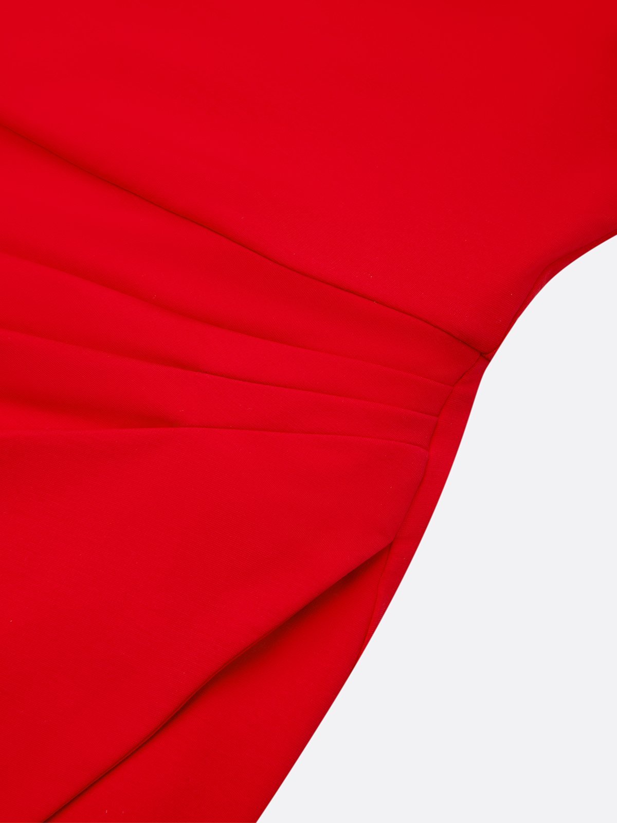 Red Asymmetric Ruched Knit Boat Neck Long Sleeve Sheath Midi Dress