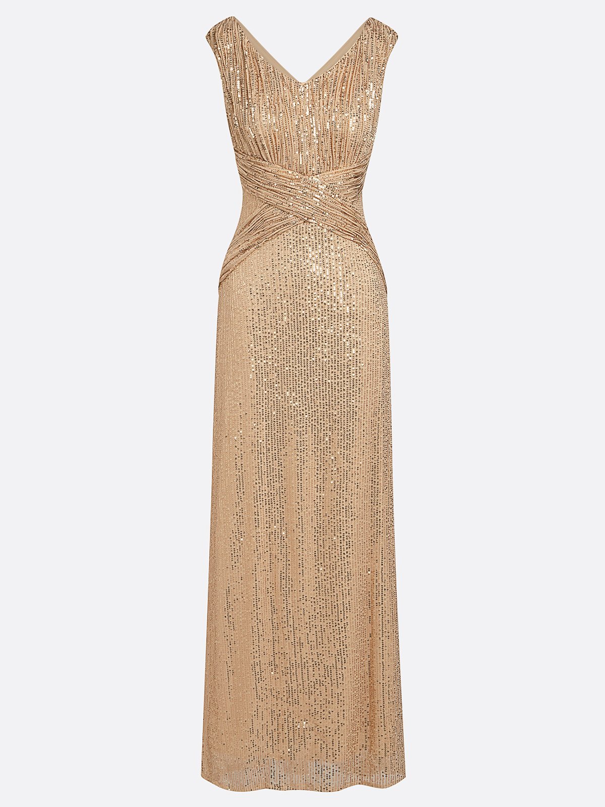 Golden Champagne Sequin Sleeveless Long A-line Gown Mother of the Bride or Groom Dress
