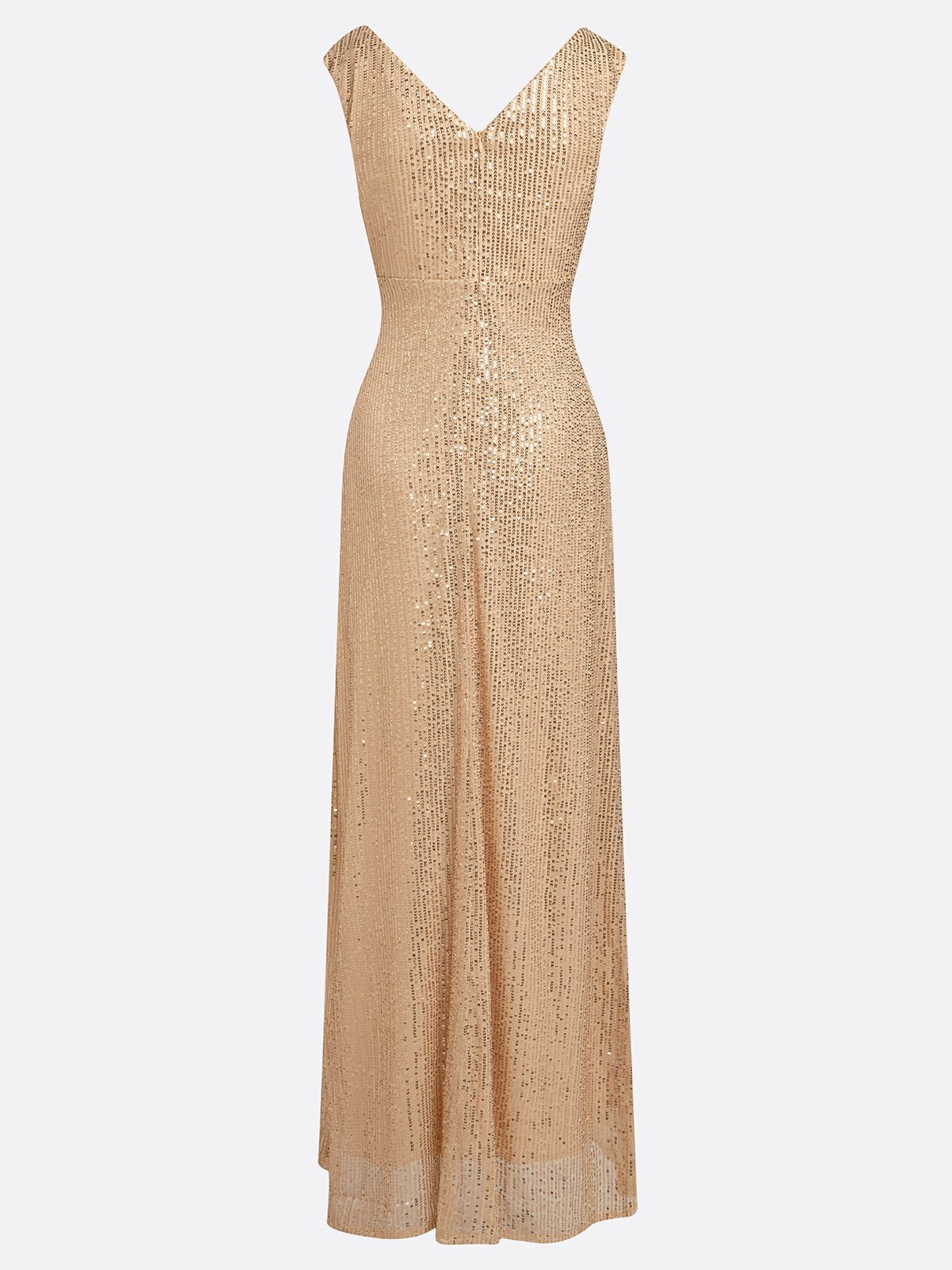 Golden Champagne Sequin Sleeveless Long A-line Gown Mother of the Bride or Groom Dress