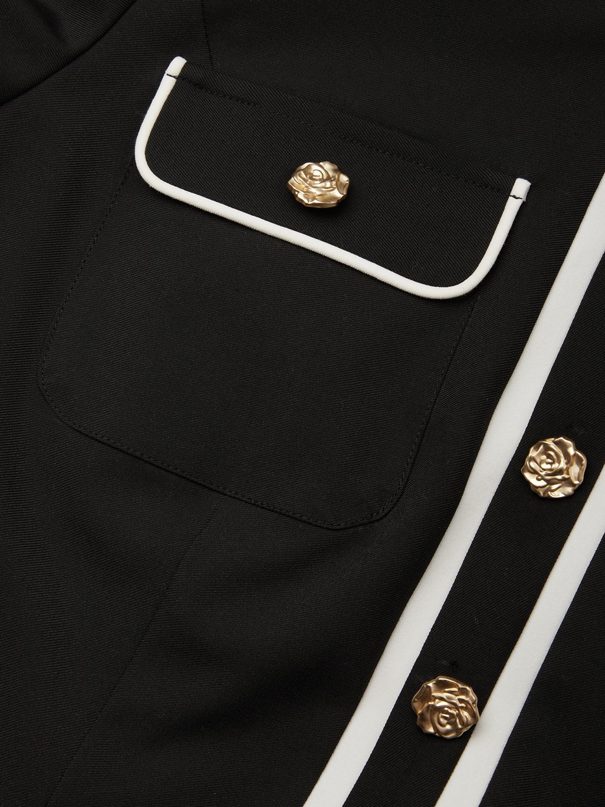 Women Black Buckle Piping Crew Neck Long Sleeve Dressy Jumpsuit