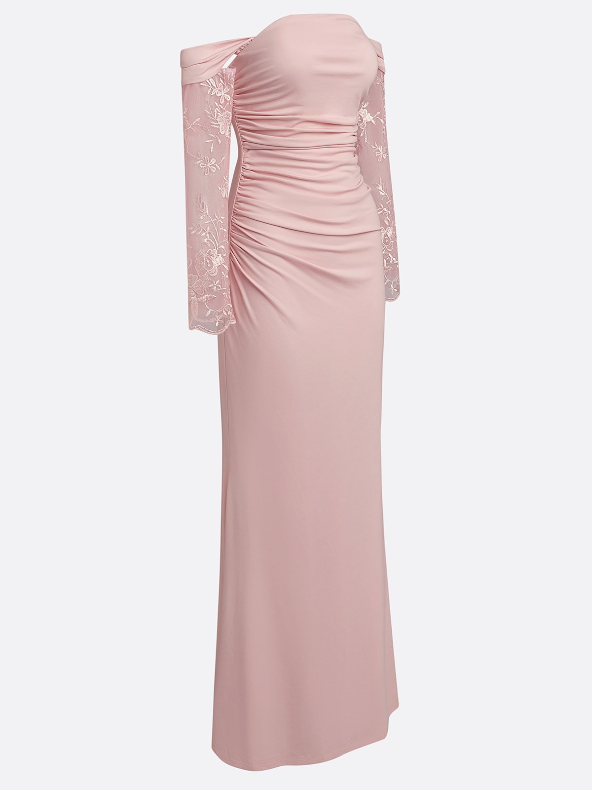 Pink Lace Classic Off The Shoulder Long Sleeve Sheath Gown Dress