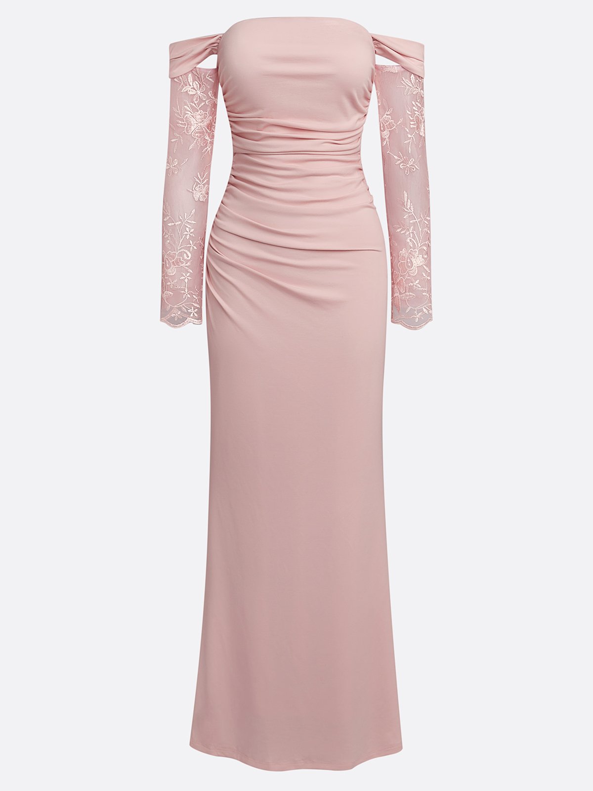 Pink Lace Classic Off The Shoulder Long Sleeve Sheath Gown Dress