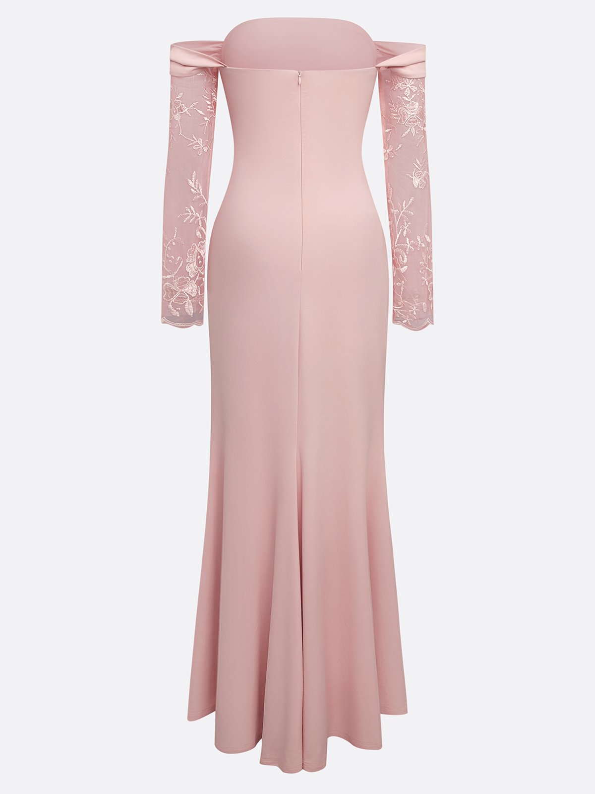 Pink Lace Classic Off The Shoulder Long Sleeve Sheath Gown Dress