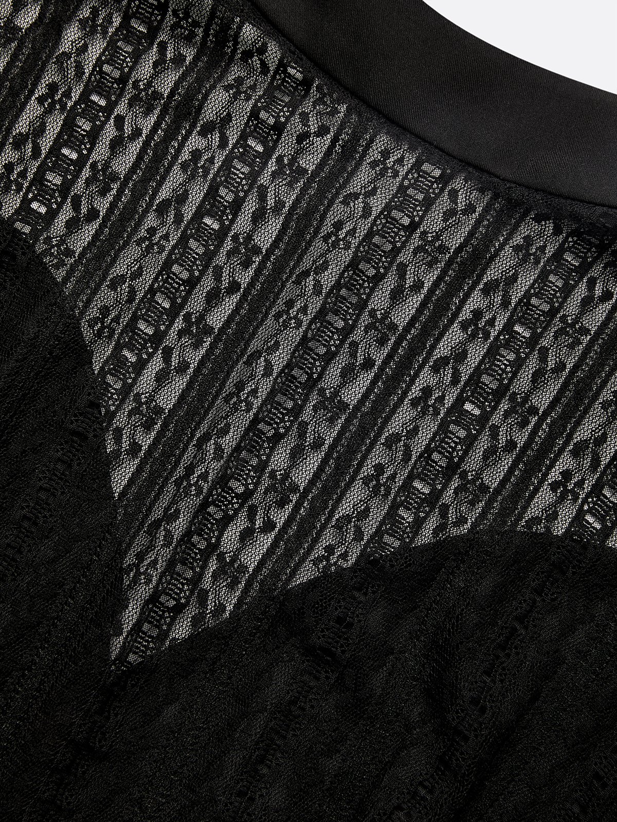 Women Black Lace Mock Neck Long Balloon Sleeve Dressy Jumpsuit