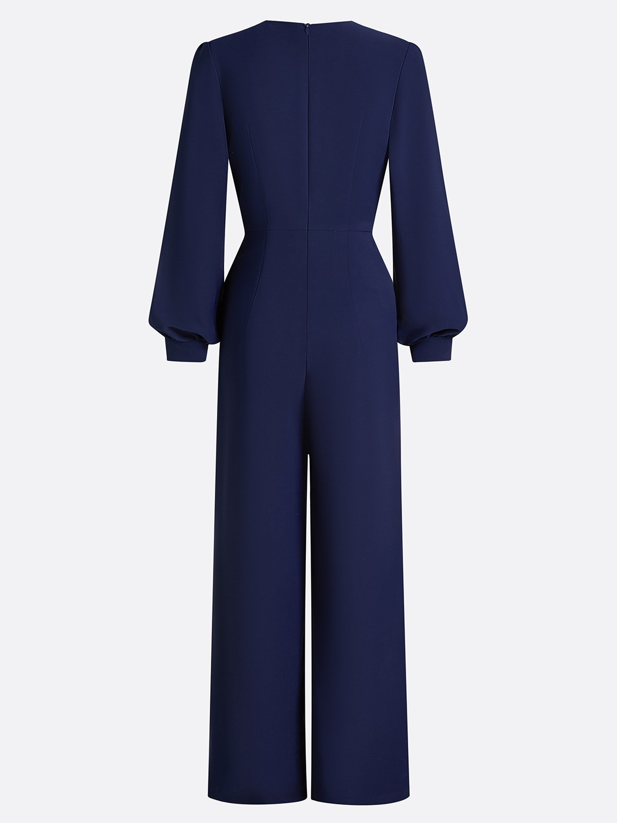 Women Purplish Blue Knot Front Deep V Neck Long Sleeve Balloon Sleeve Dressy Jumpsuit