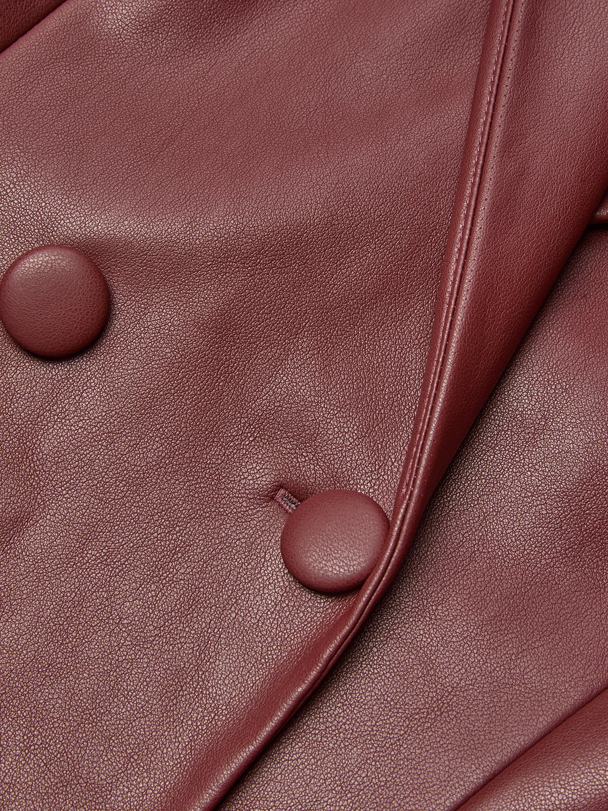 Women Faux Leather Spring/Fall Burgundy Pocket Stitching Blazer