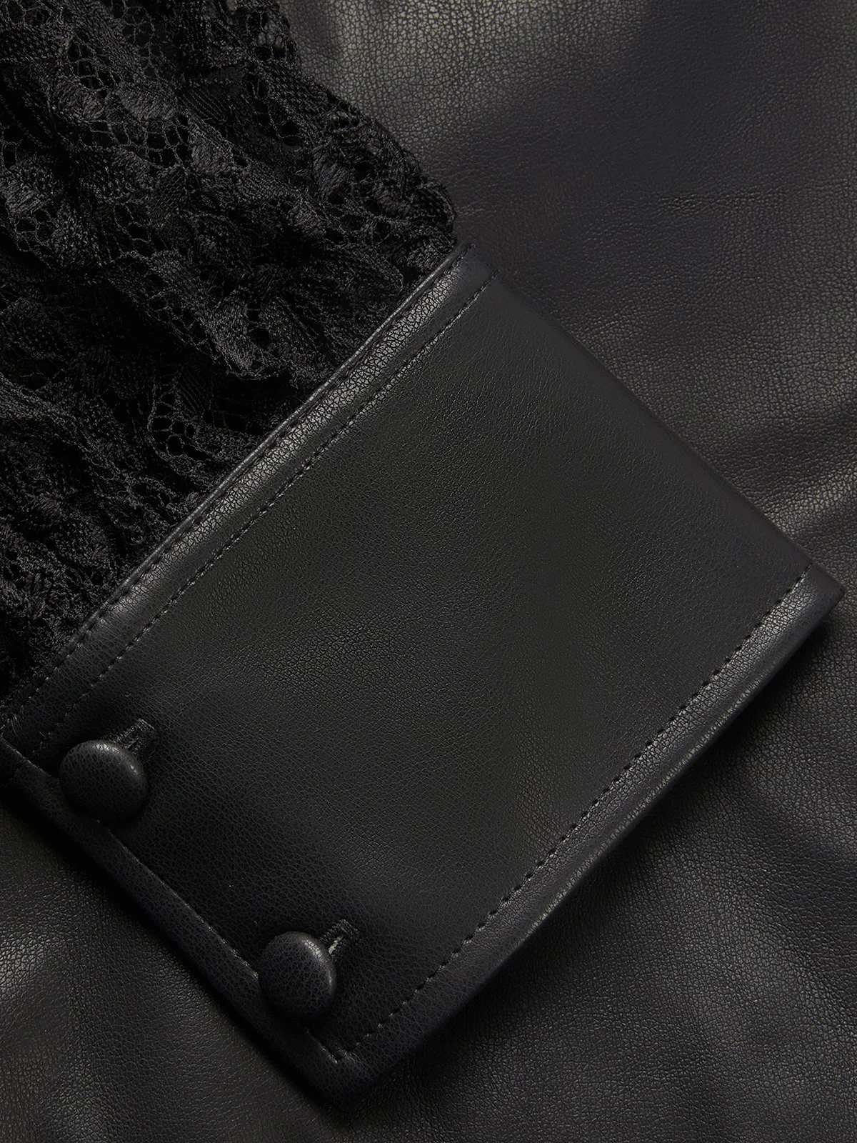 Black Lace Faux Leather Square Neck Long Sleeve Balloon Sleeve Sheath Midi Dress