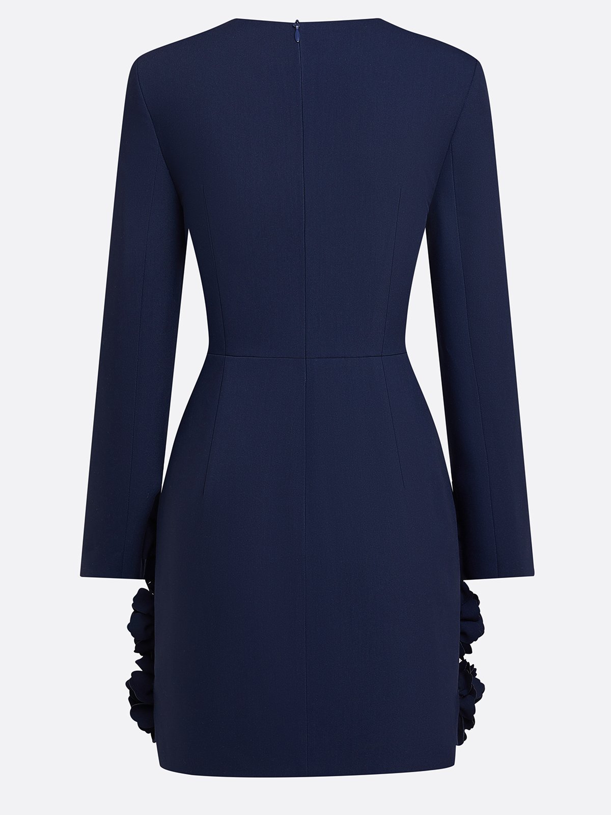 Navy Blue 3D Floral Classic Sweetheart Neckline Long Sleeve Sheath Mini Dress