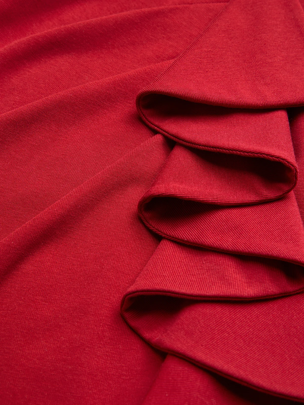 Red Ruffled Knit V Neck Sleeveless Sheath Maxi Dress | fehaute