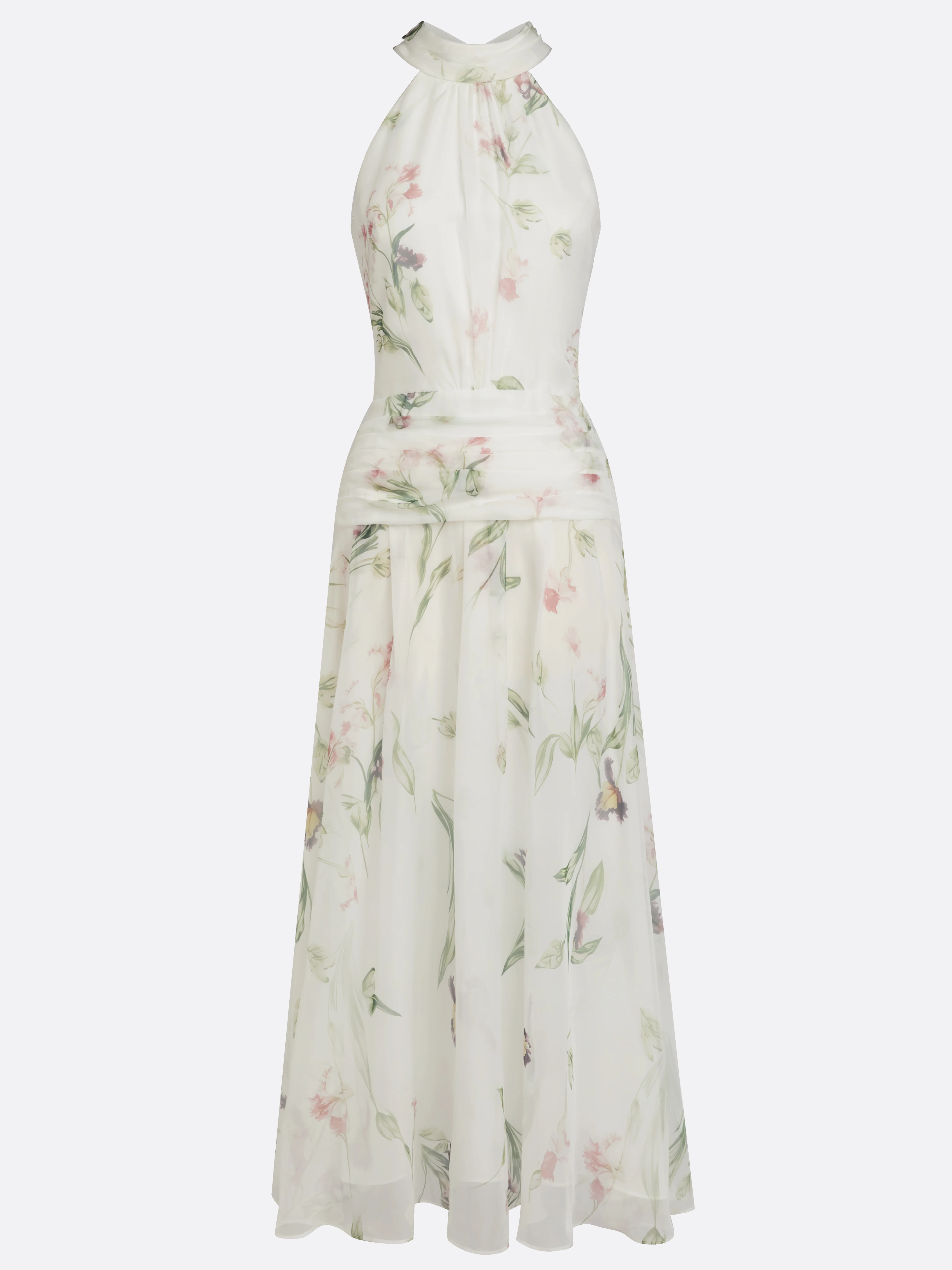 white floral print chiffon halterneck maxi dress Giorgio Armani Floral-Print Chiffon Halter-Neck Maxi Dress