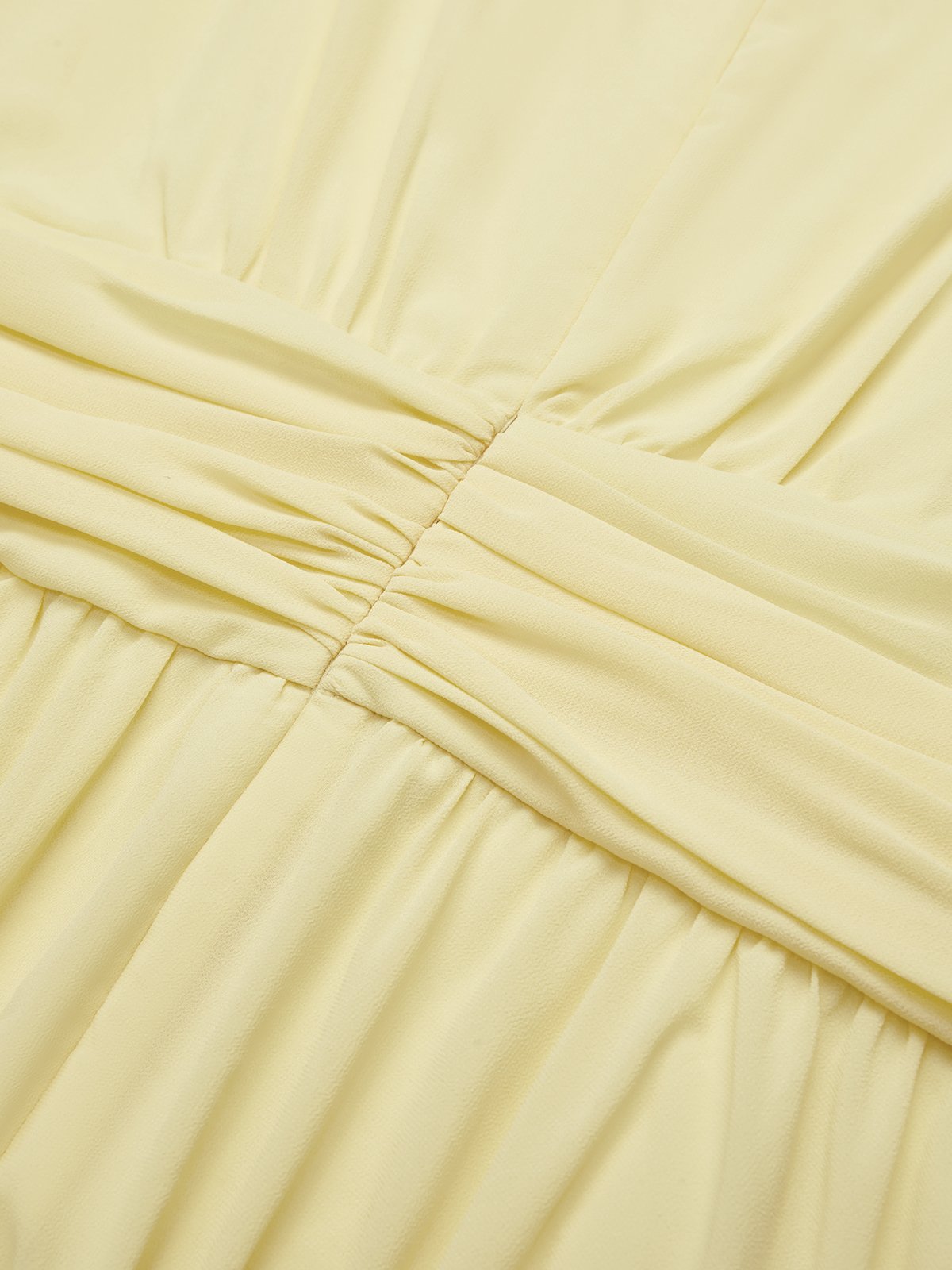 Yellow Ruching Texture Yellow Ruched Chiffon Crew Neck Sleeveless A-Line Maxi Dress | fehaute