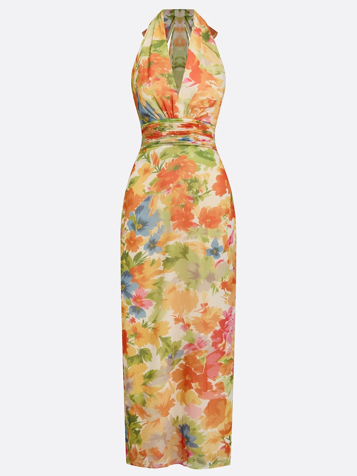 fishbone halter dress crushed flower dress Fishbone halter dress crushed flower dress