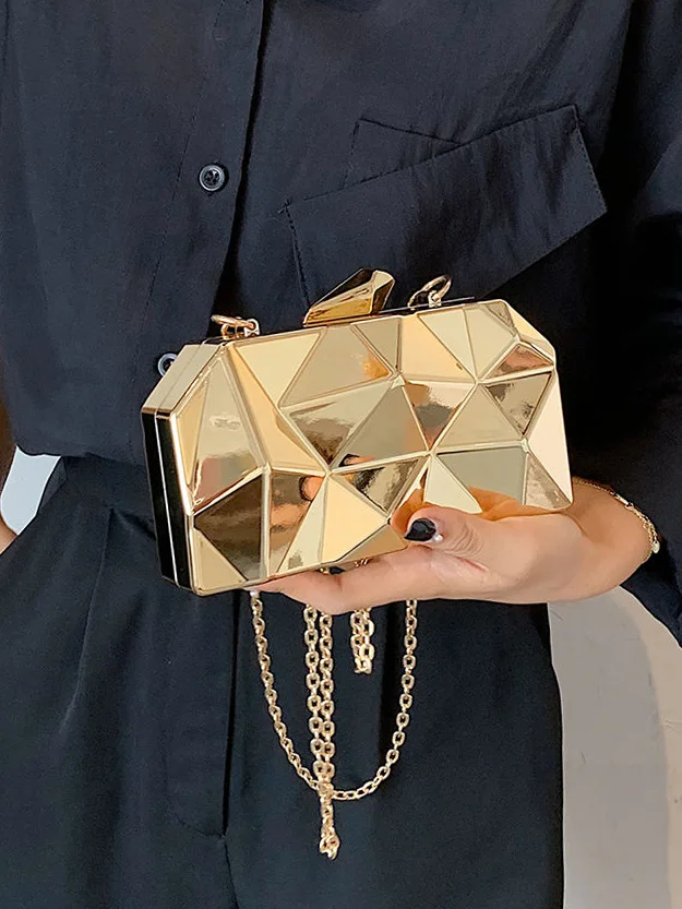 Irregular Faceted Metal Ladies Messenger Clutch Bag