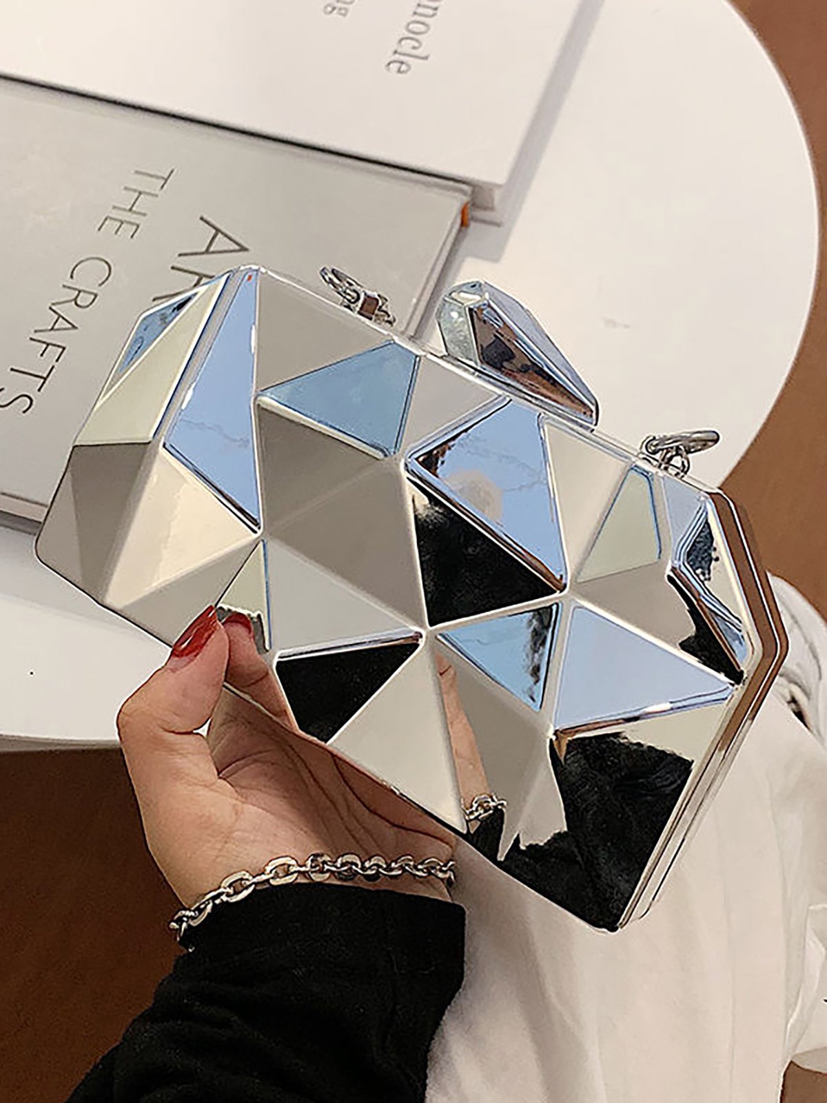 Irregular Faceted Metal Ladies Messenger Clutch Bag