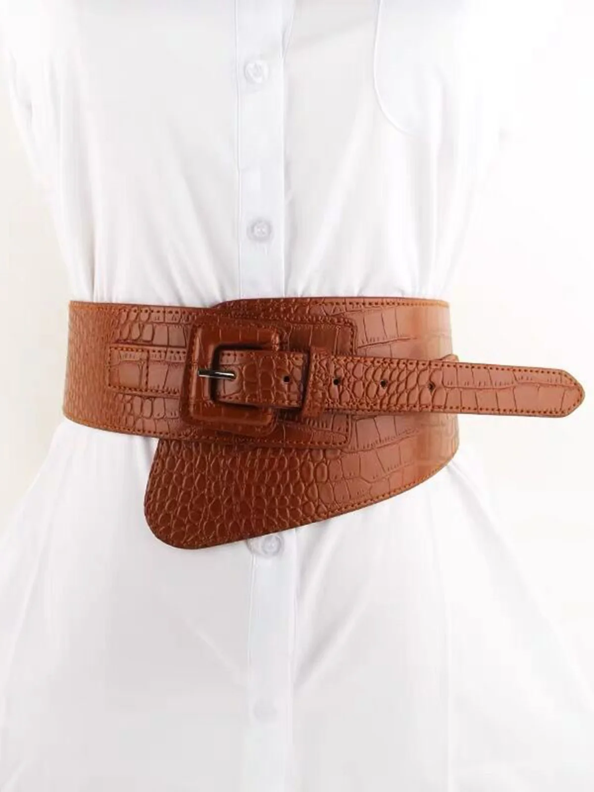 Casual Crocodile Embossed Irregular Girdle Belt