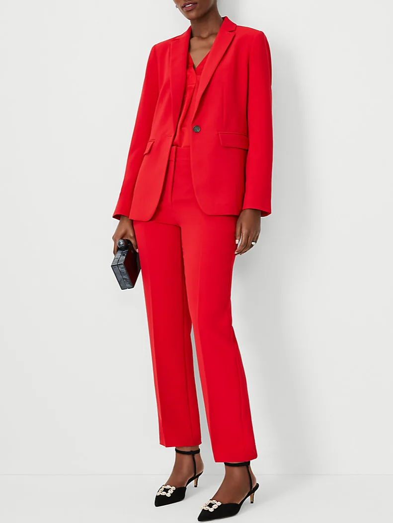 Red Plain Straight-Leg Fashion Suit Pants