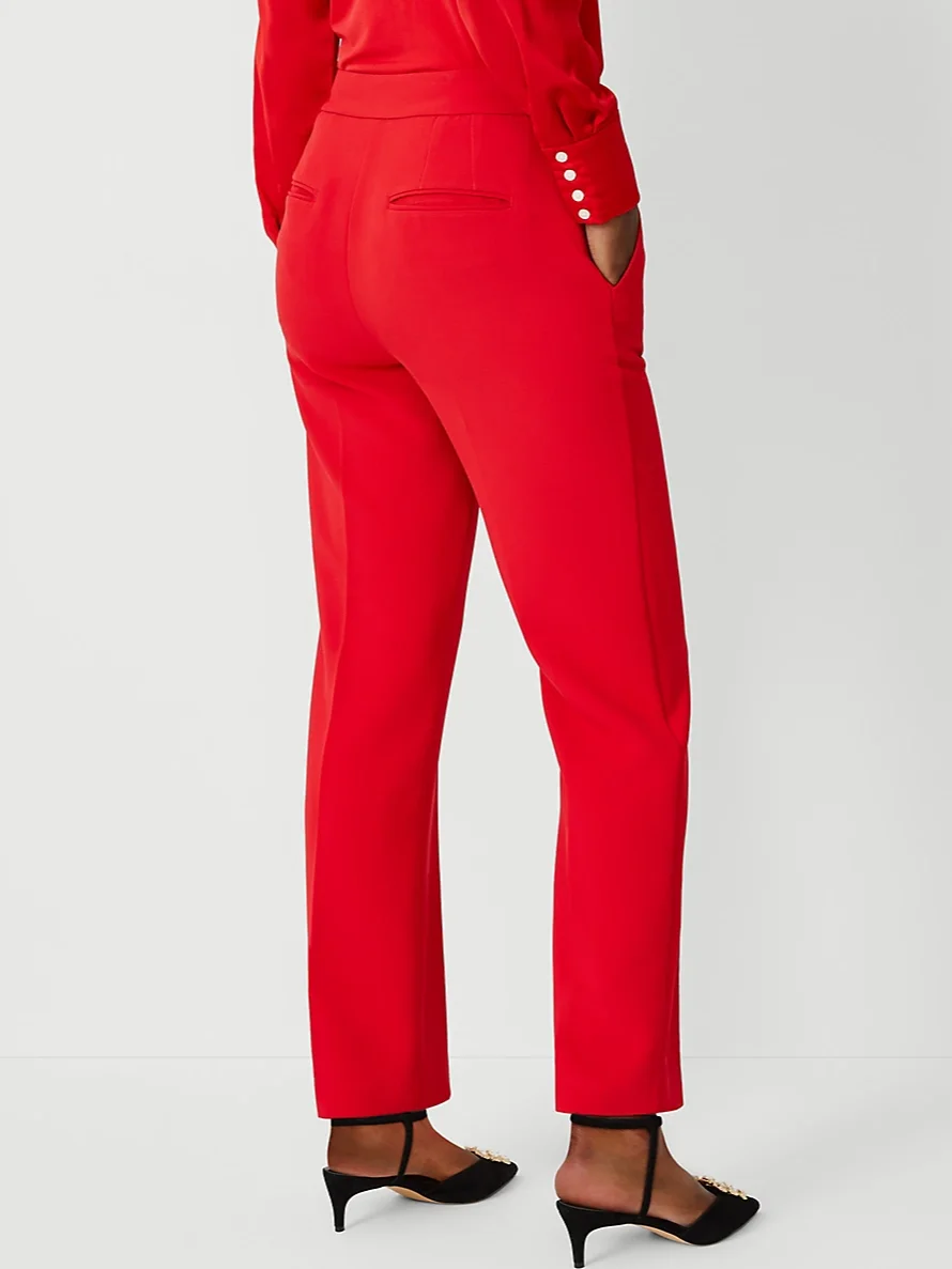 Red Plain Straight-Leg Fashion Suit Pants