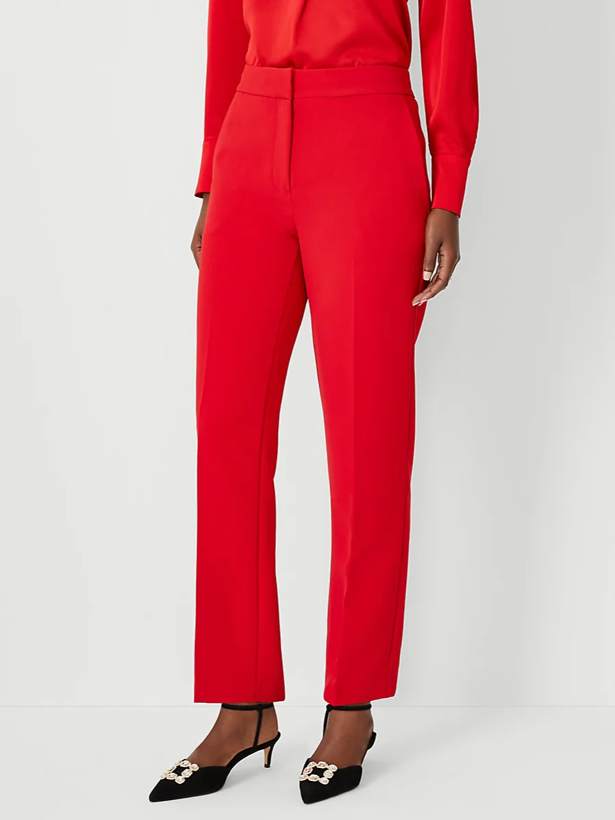 Red Plain Straight-Leg Fashion Suit Pants