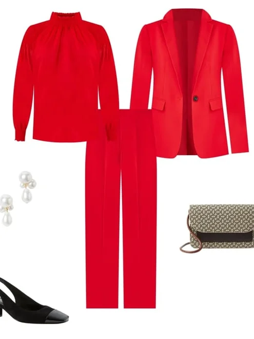 Red Plain Straight-Leg Fashion Suit Pants