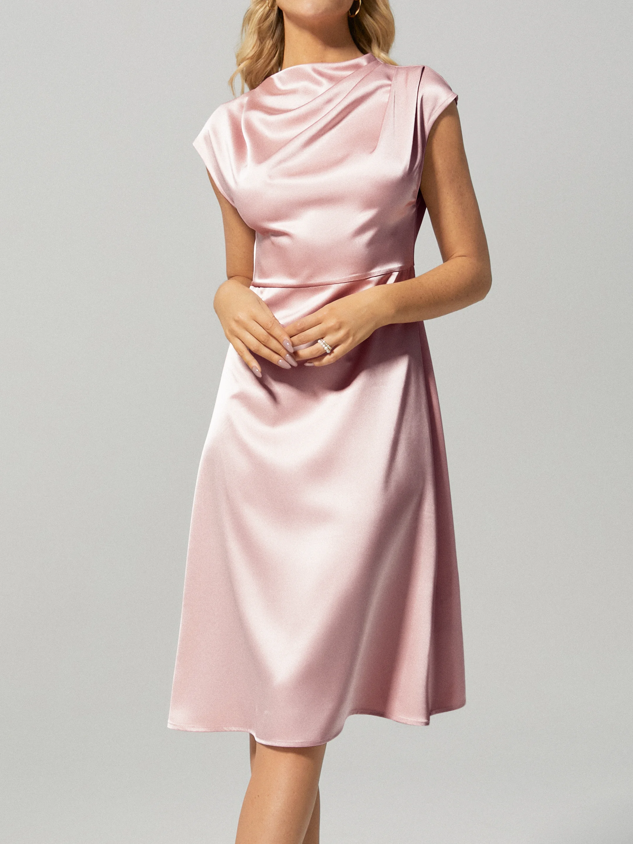 Half Turtleneck Silk Satin Simple Plain Dress