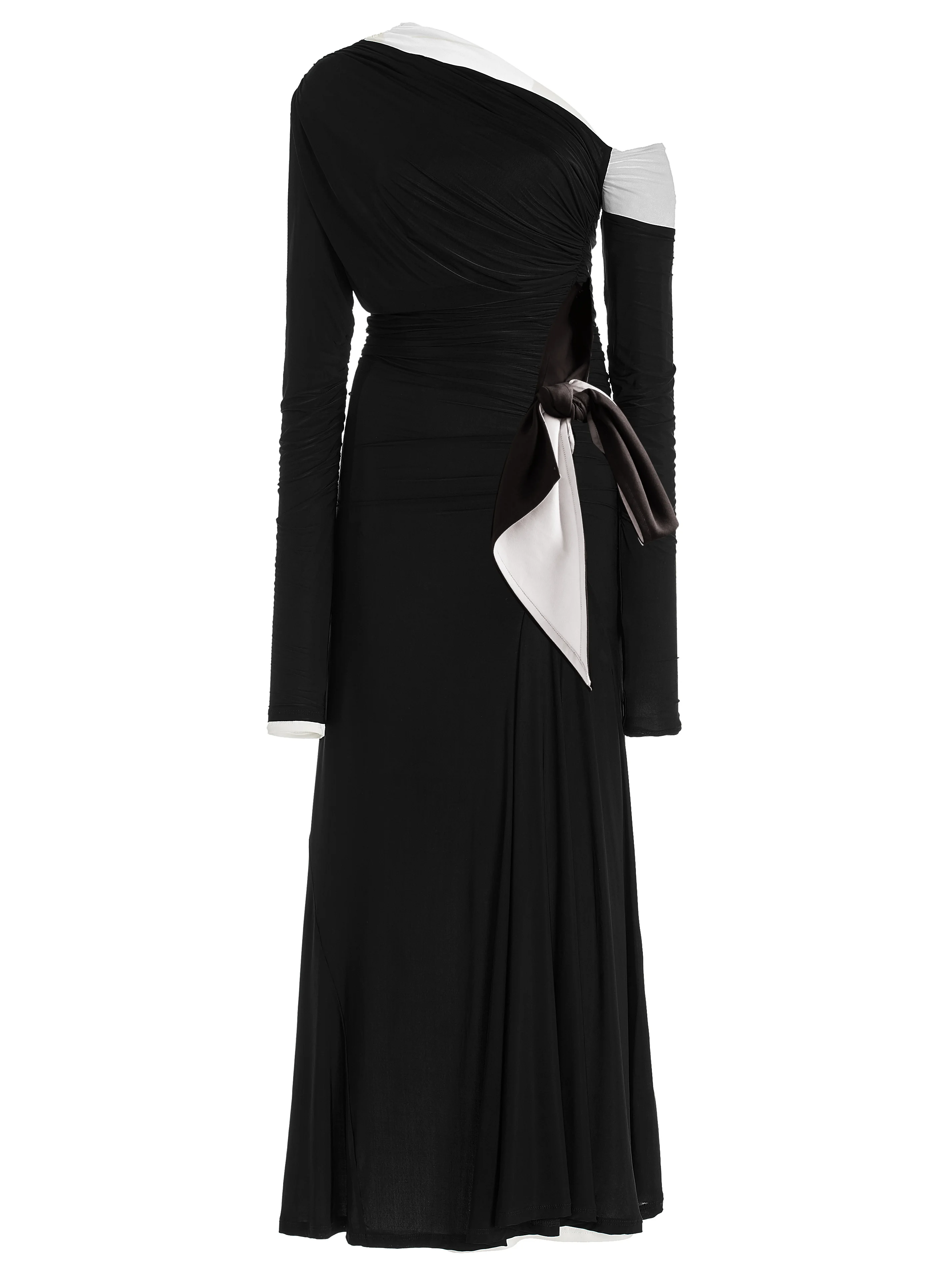 Black Bow One-Shoulder Long Sleeve A-Line Maxi Dress