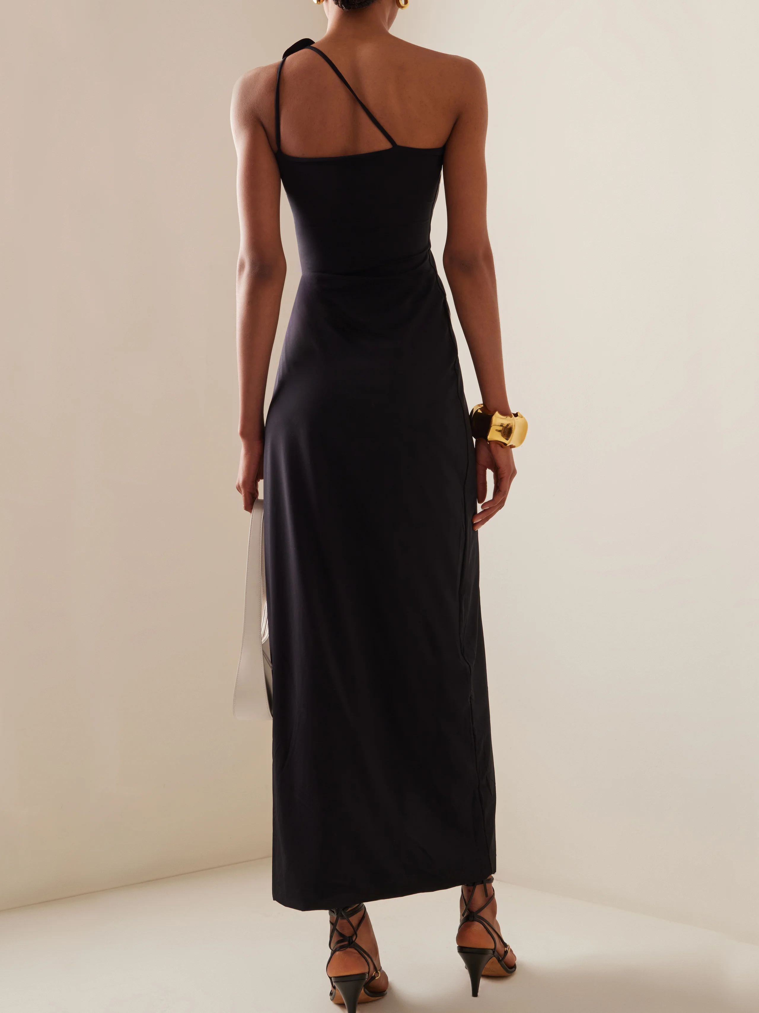 Black Applique One Shoulder Sleeveless Maxi Dress