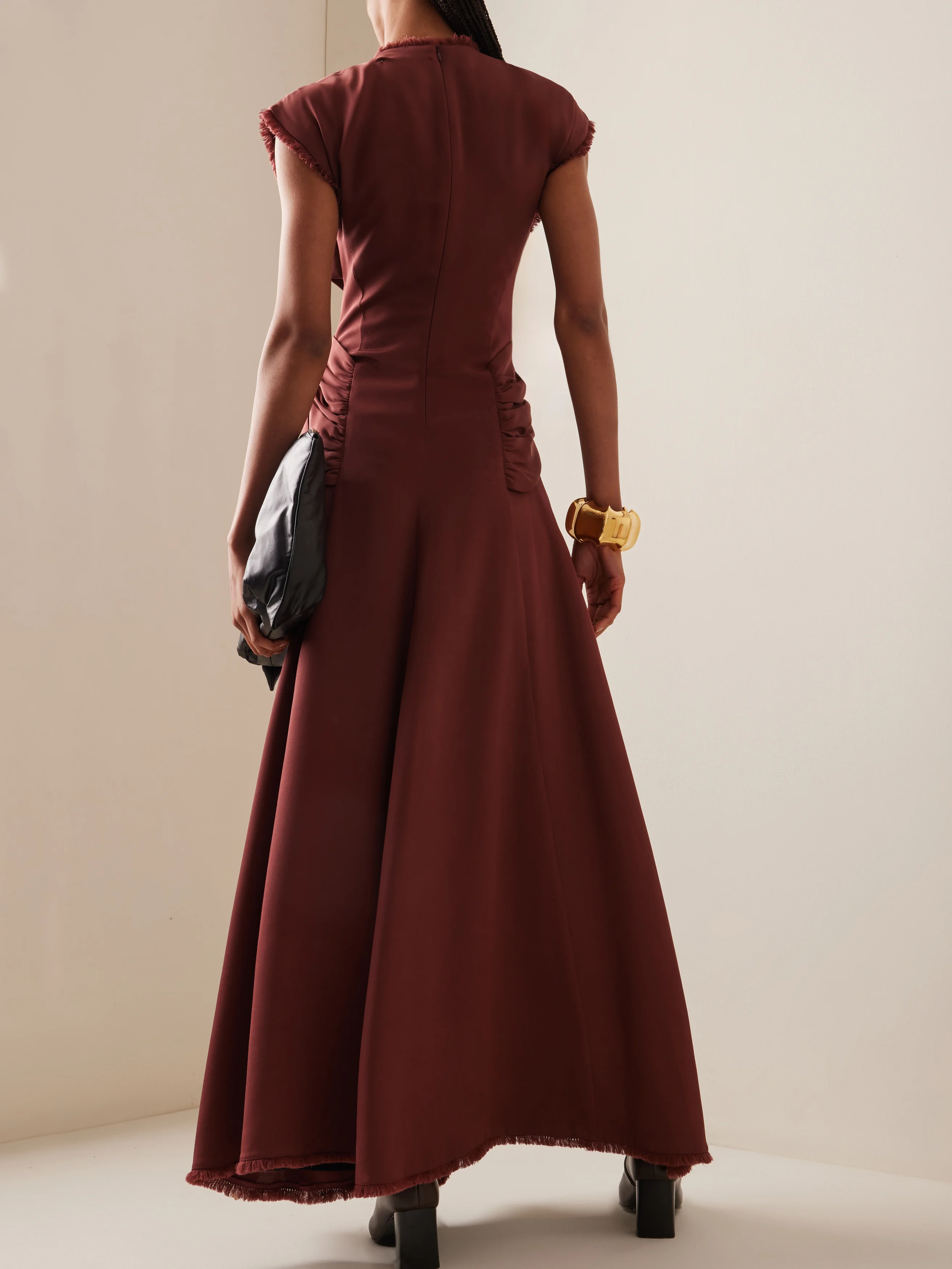 Brown Sleeveless Silk-Satin Maxi Dress