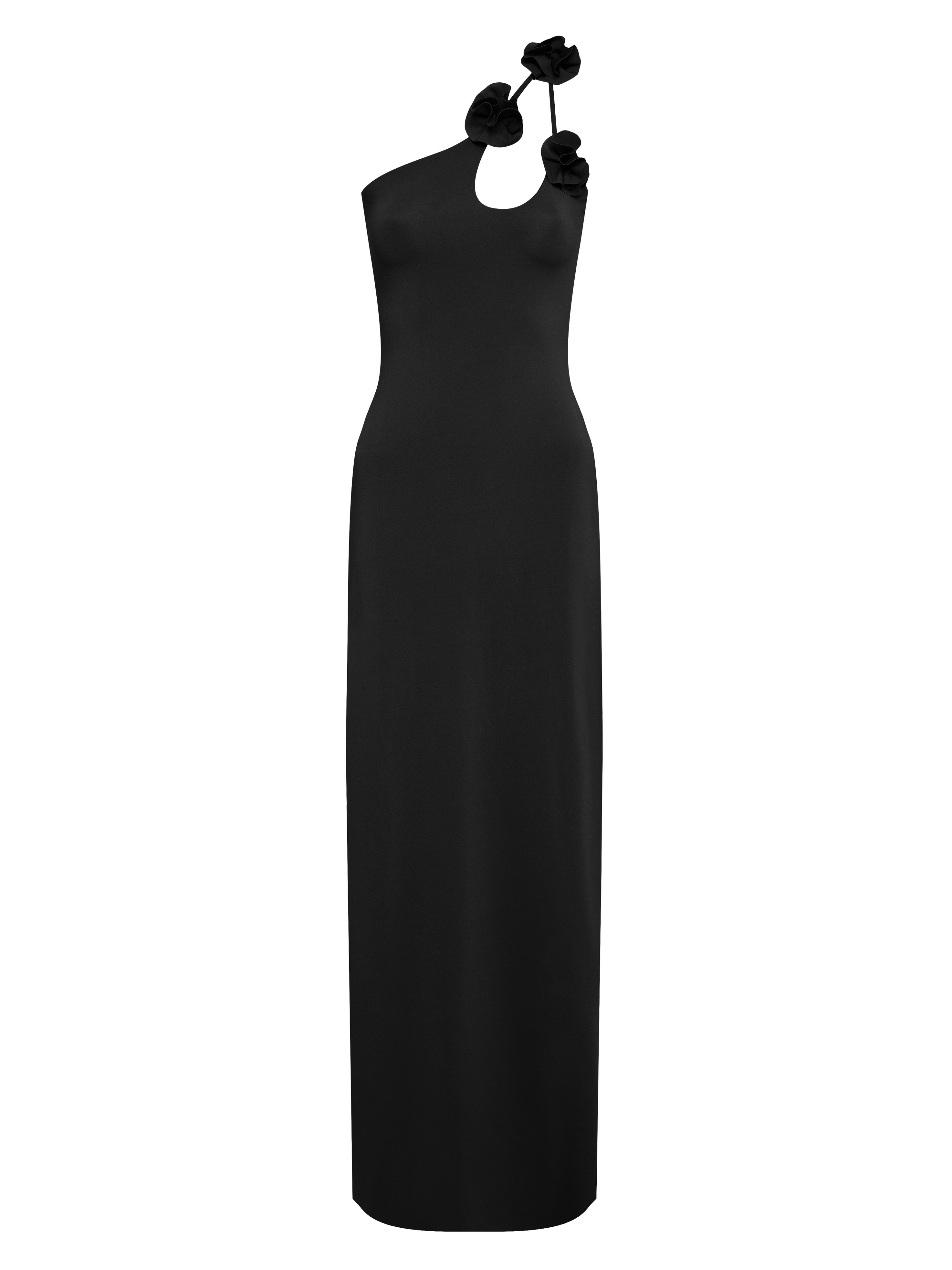 Black Applique One Shoulder Sleeveless Maxi Dress