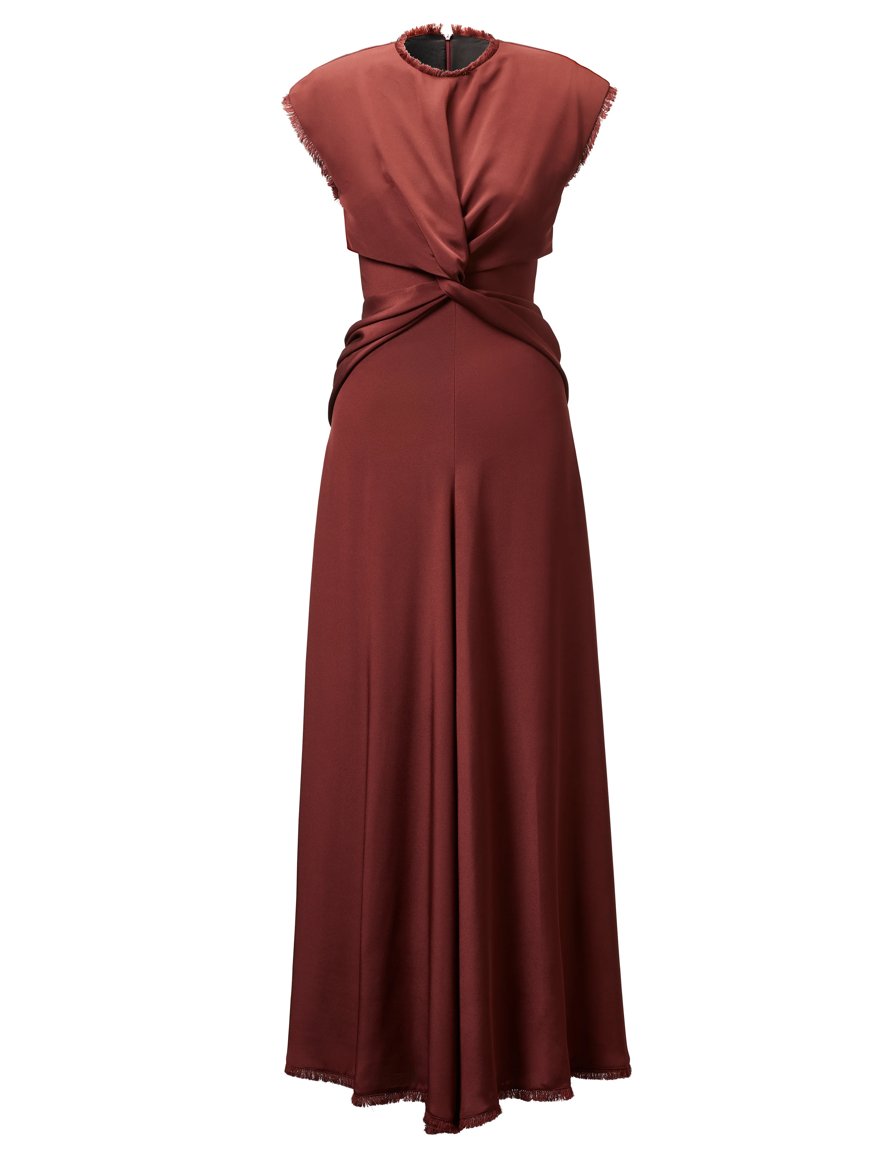 Brown Sleeveless Silk-Satin Maxi Dress