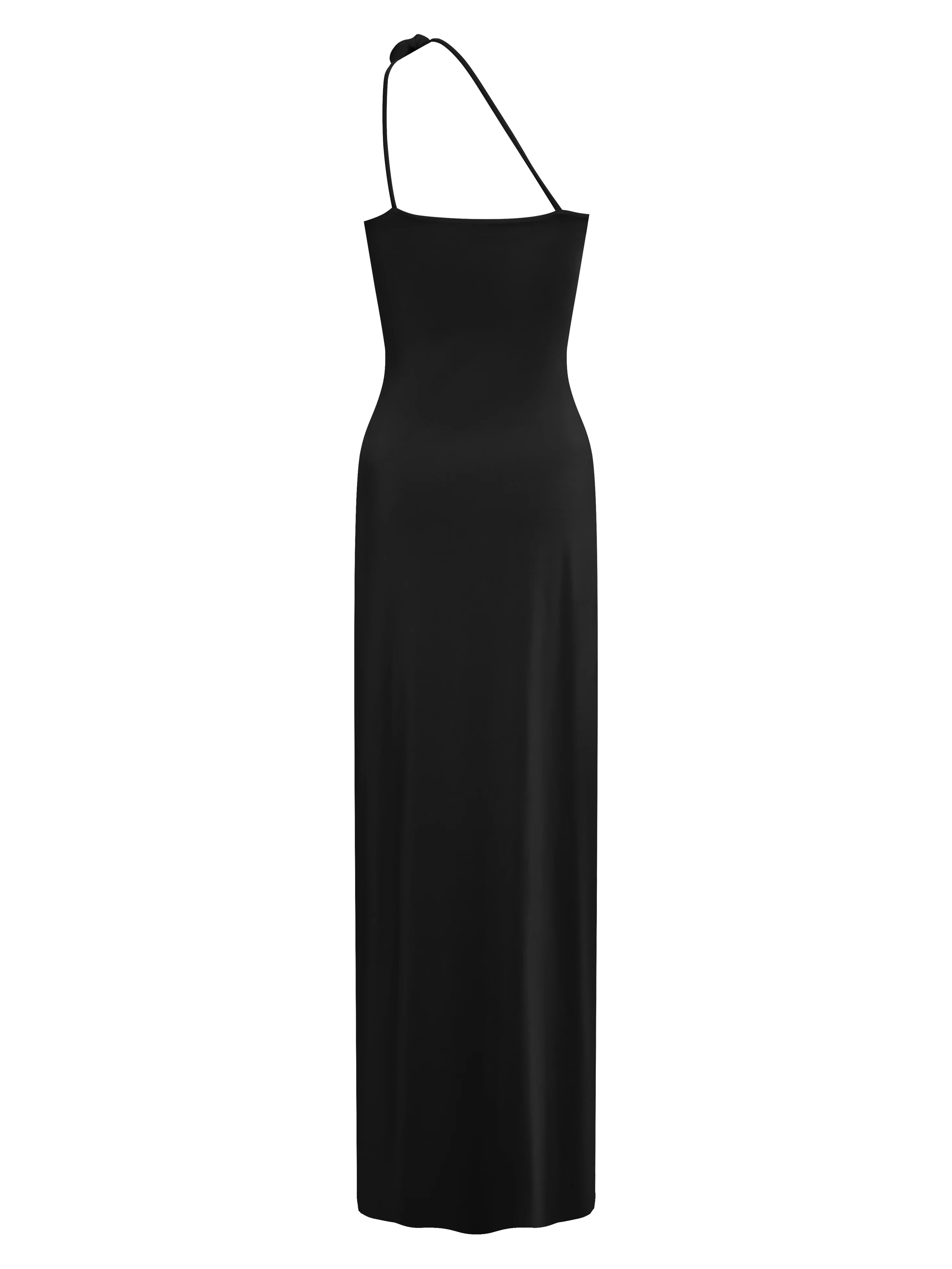 Black Applique One Shoulder Sleeveless Maxi Dress