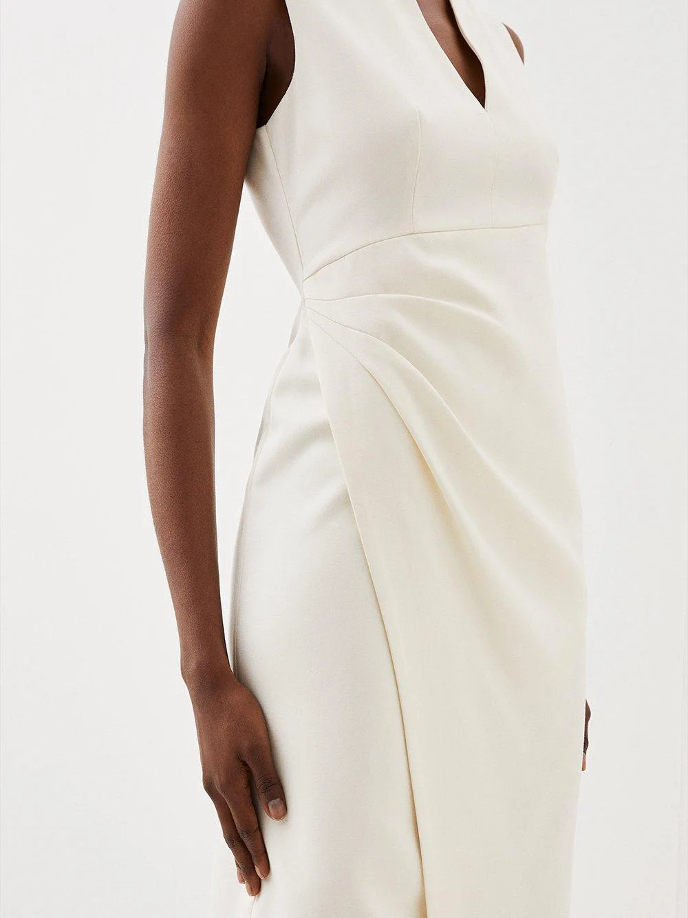 White V Neck Sleeveless Slit Sheath Midi Dress