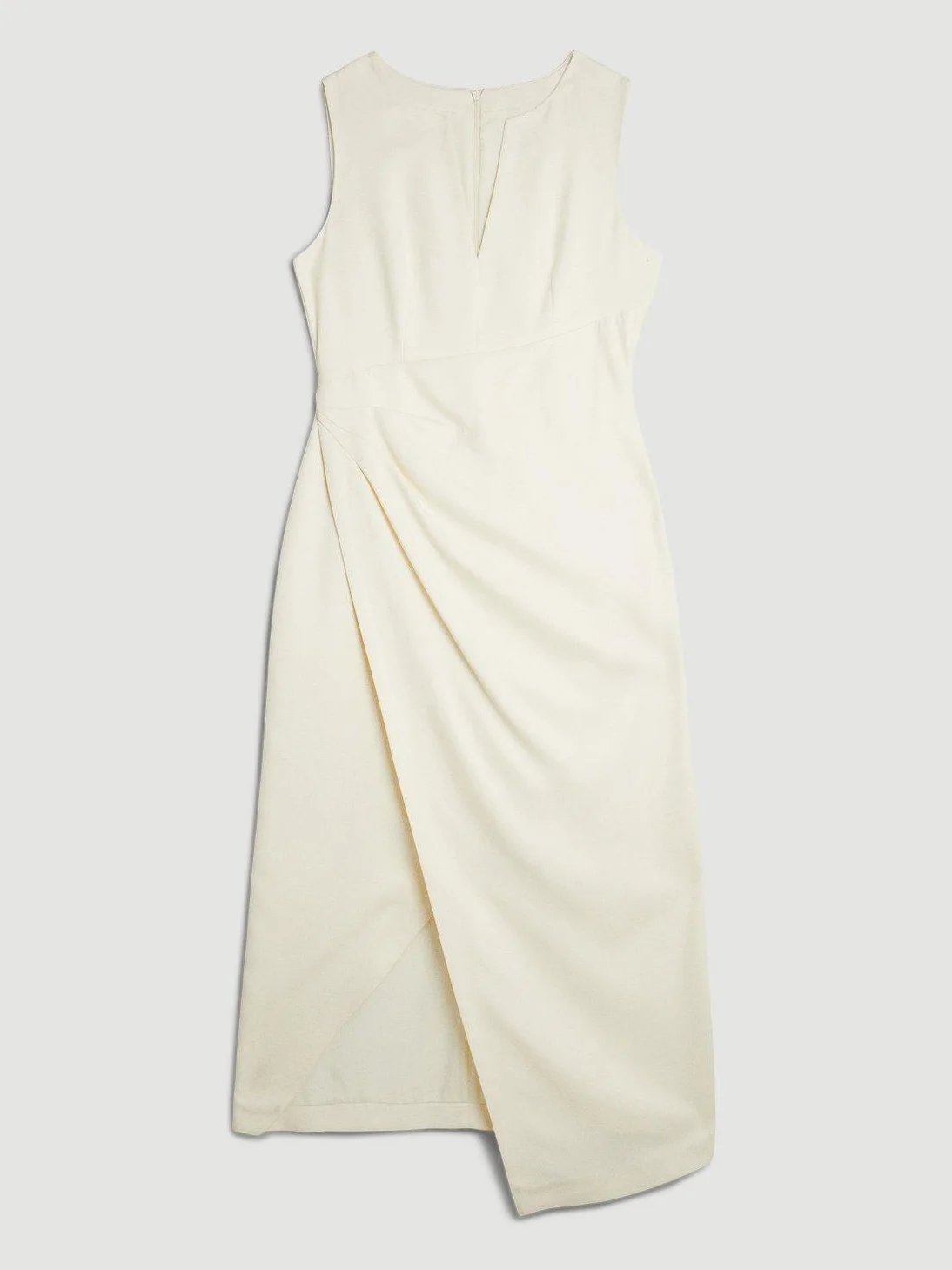 White V Neck Sleeveless Slit Sheath Midi Dress