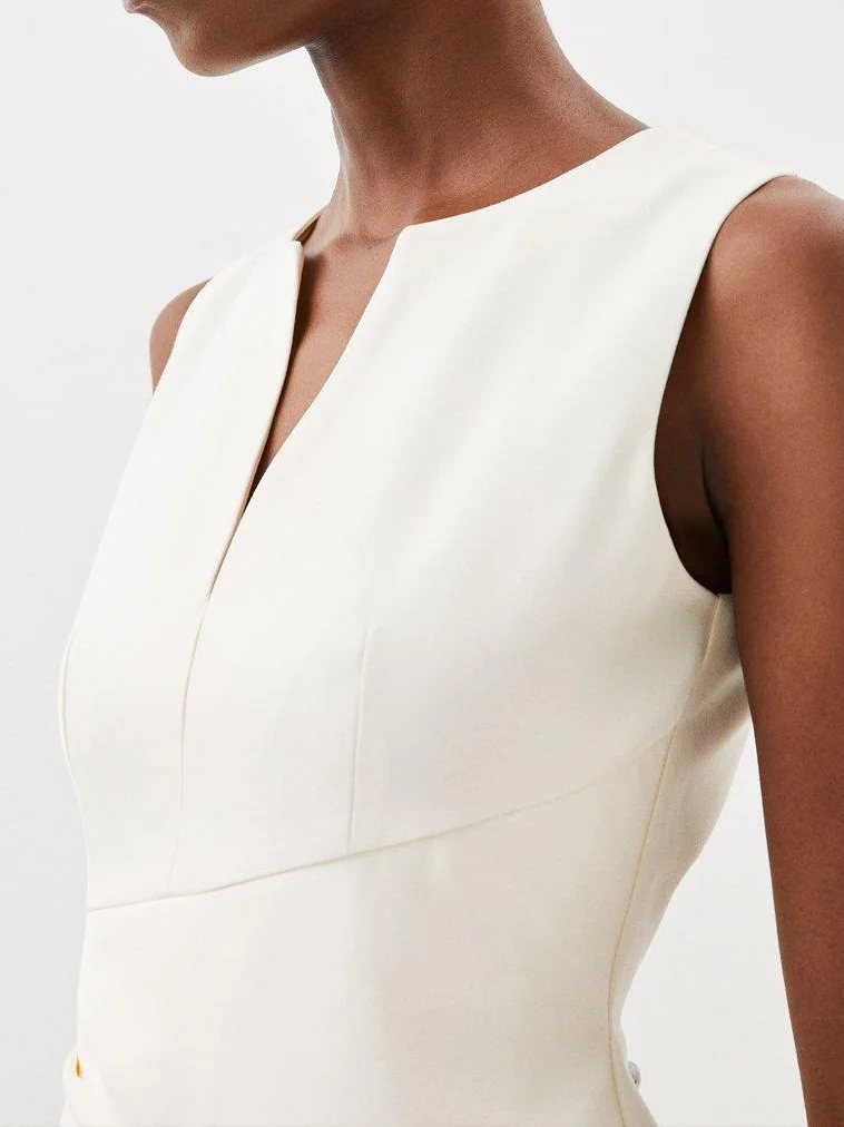 White V Neck Sleeveless Slit Sheath Midi Dress