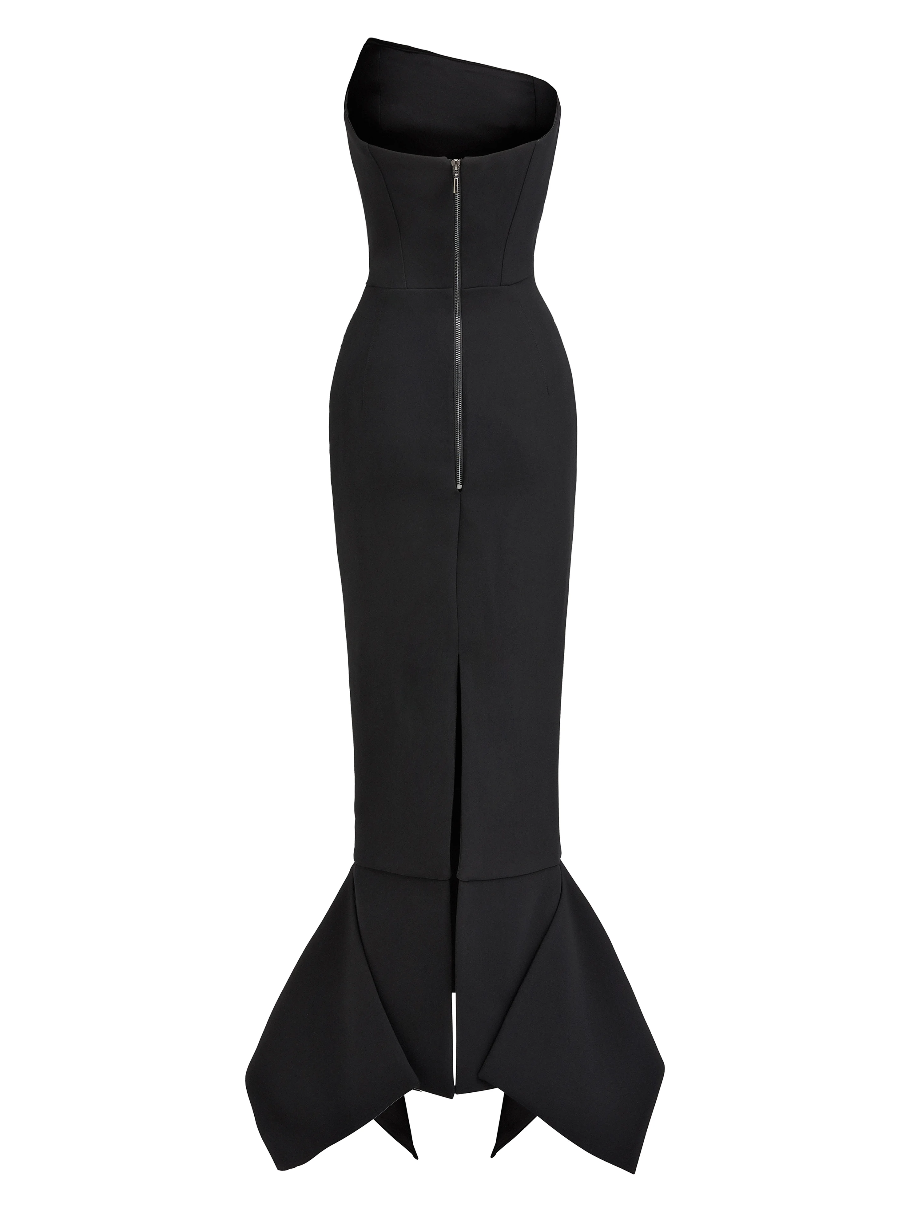 Black Strapless Midi Ruched Sheath Dress