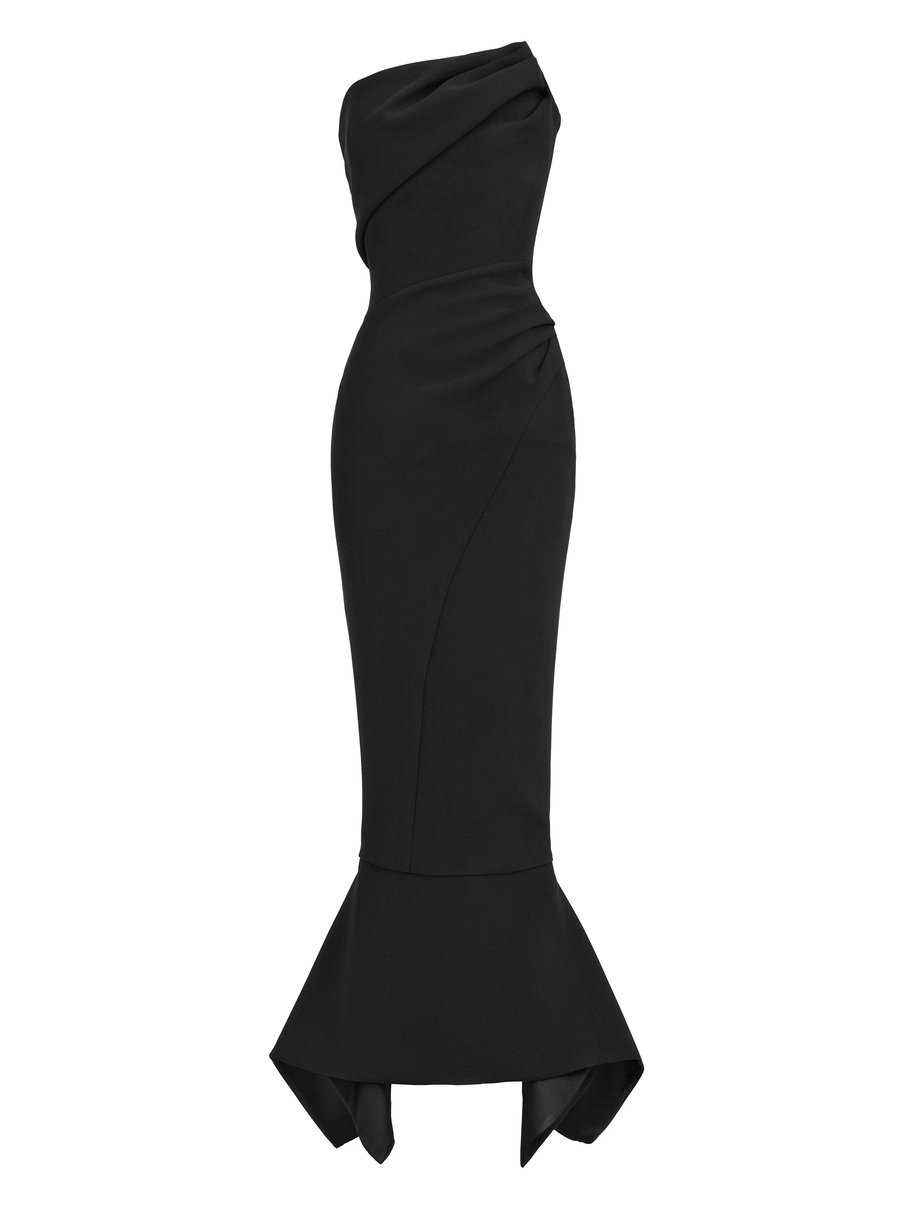 Black Strapless Midi Ruched Sheath Dress