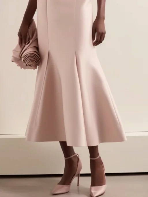 Light Pink Boat Neck Short Sleeve Mermaid Midi Dress