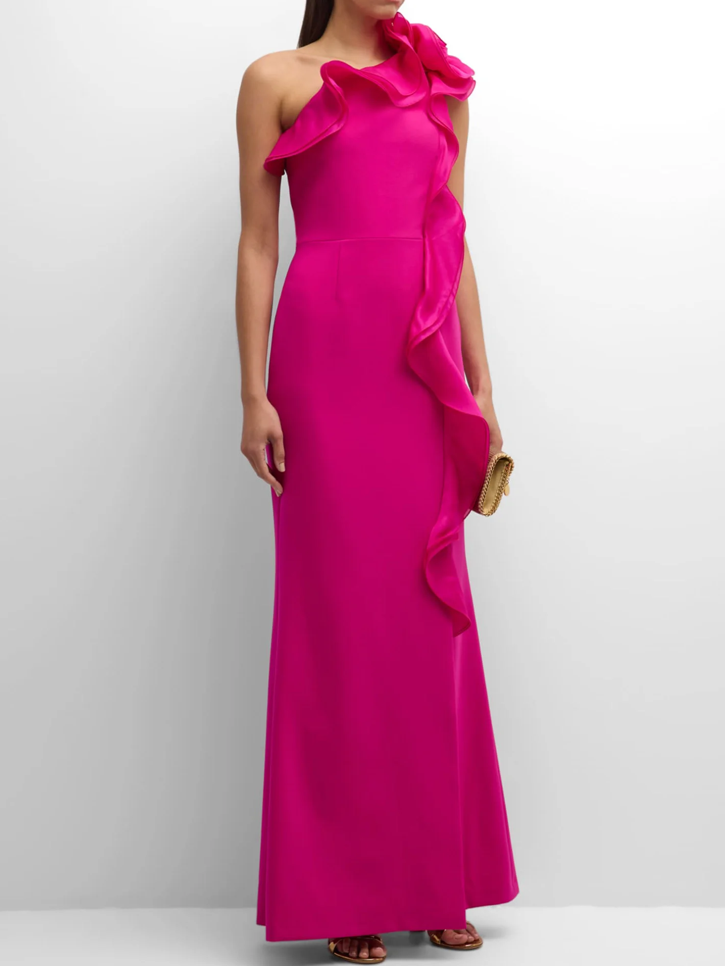 Rose Red One-Shoulder Flouncing Maxi Dress