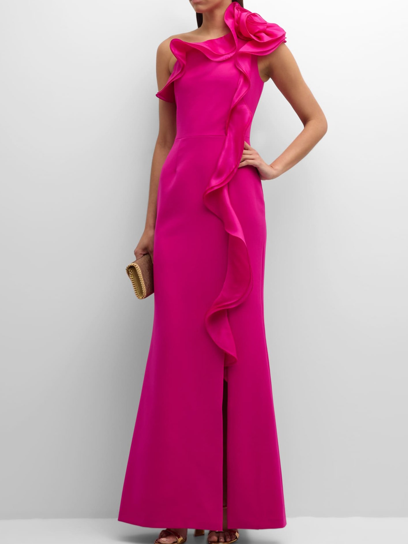 Rose Red One-Shoulder Flouncing Maxi Dress