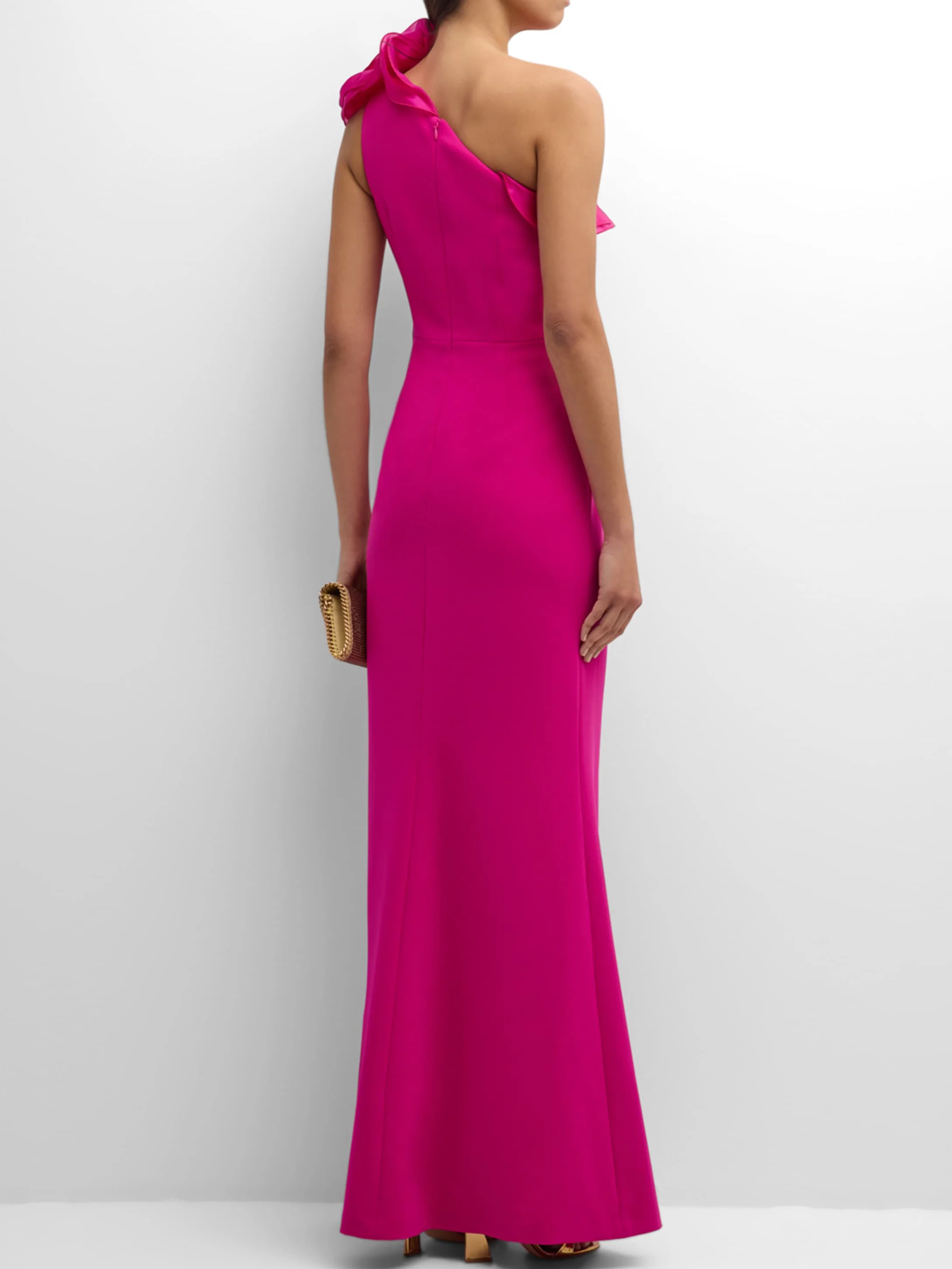 Rose Red One-Shoulder Flouncing Maxi Dress