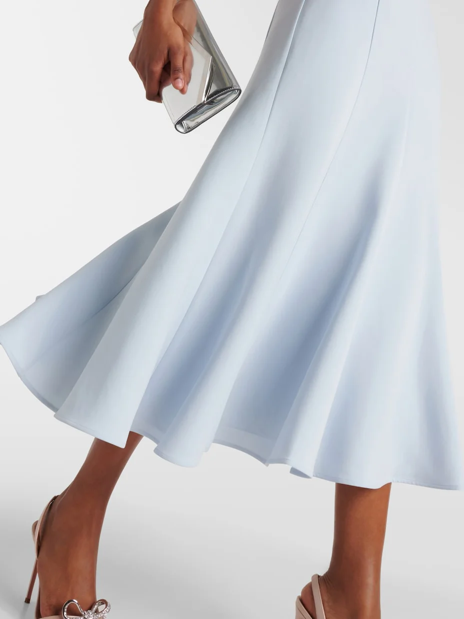 Blue Bow Short Sleeve A-Line Midi Dress